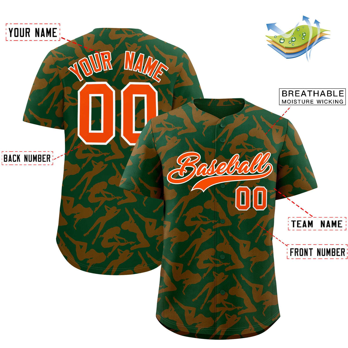 Custom Green Orange Playboy Graffiti Pattern Authentic Baseball Jersey