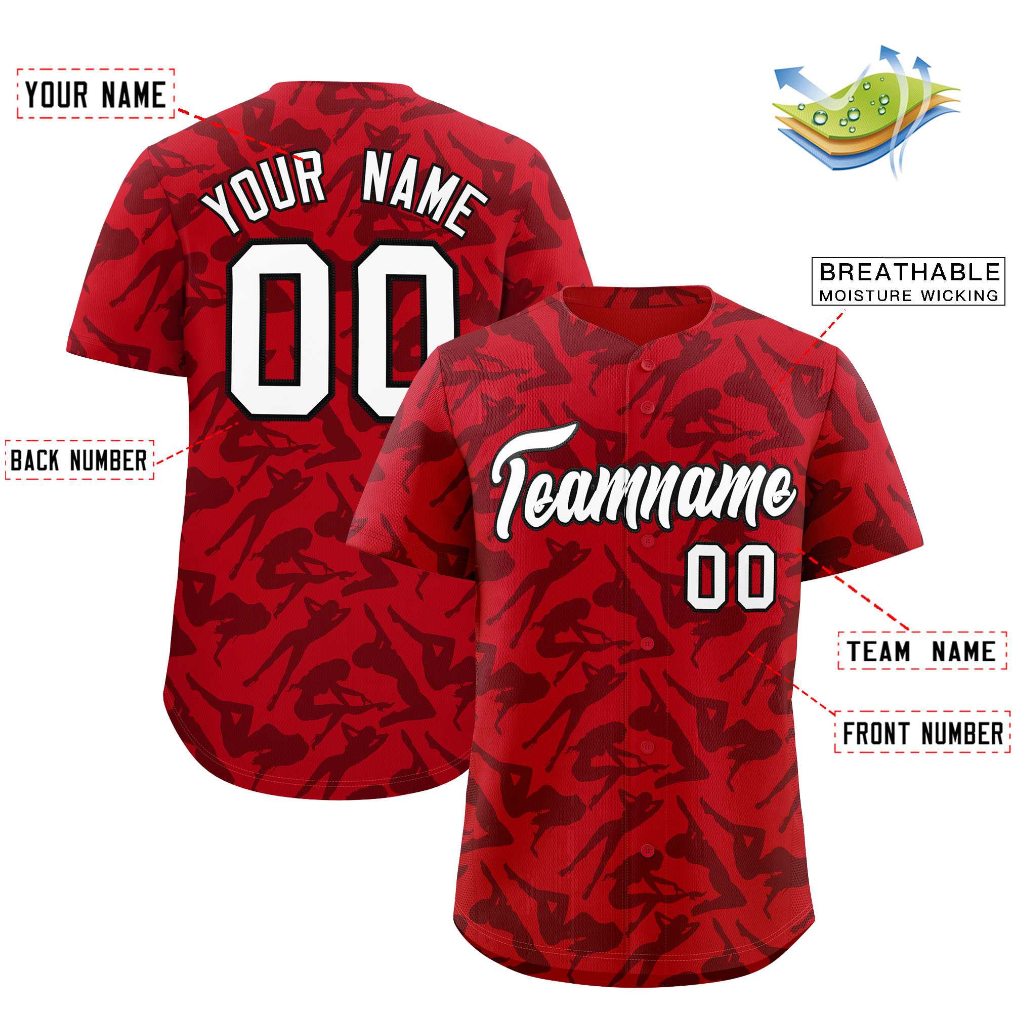 Custom Red Black Playboy Graffiti Pattern Authentic Baseball Jersey