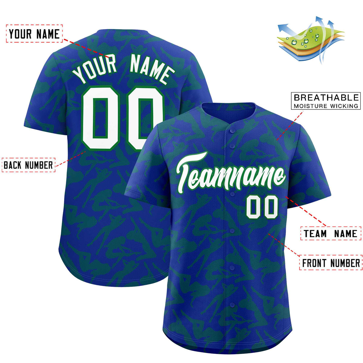 Custom Royal Kelly Green Playboy Graffiti Pattern Authentic Baseball Jersey