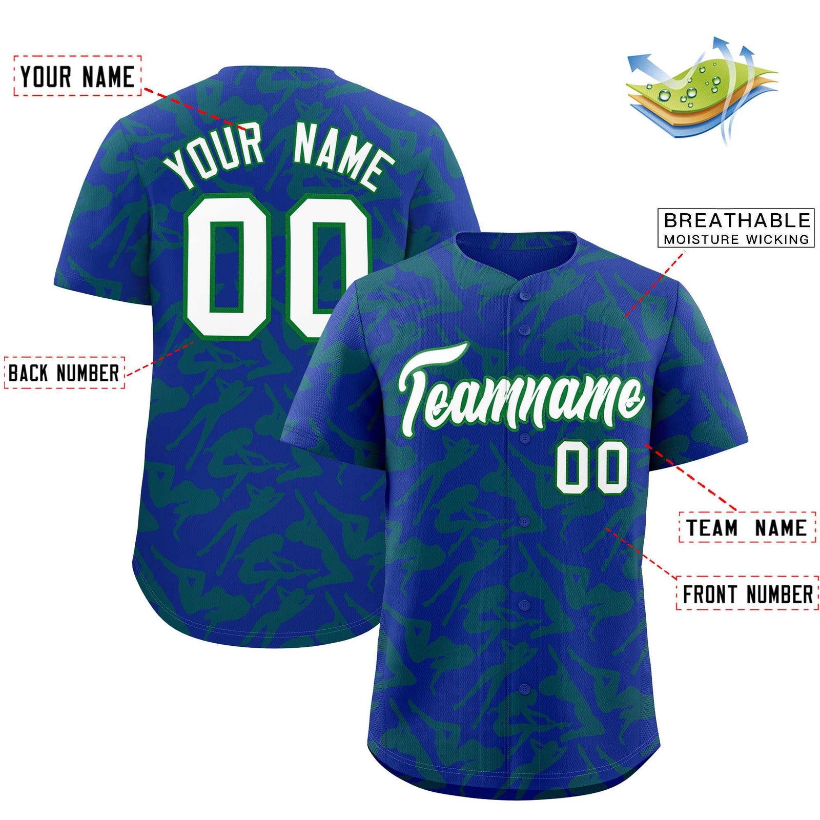 Custom Royal Kelly Green Playboy Graffiti Pattern Authentic Baseball Jersey