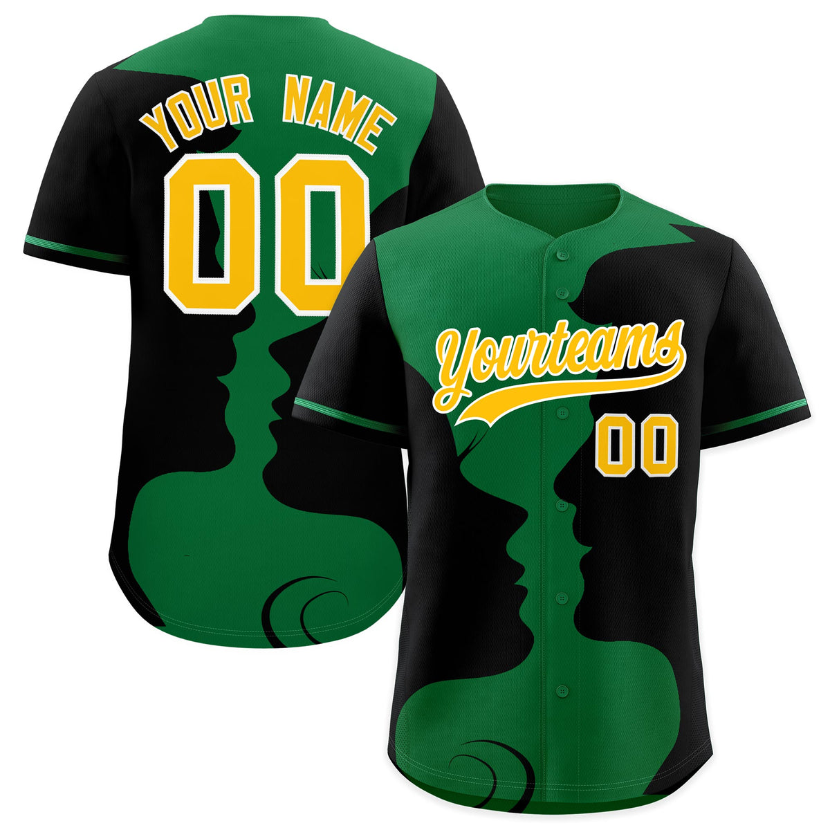 Custom Kelly Green Black Silhouettes of Loving Couple Valentine's Day Baseball Jersey| KXKSHOP