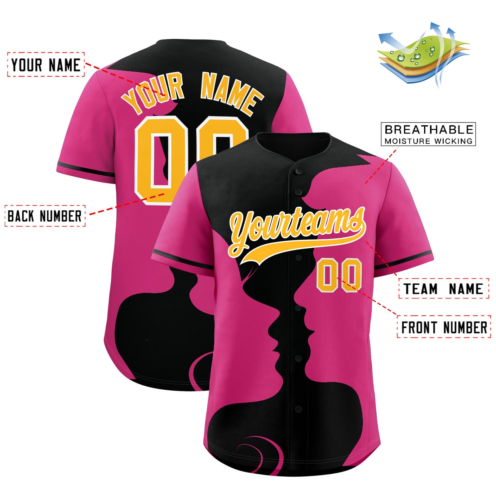 Custom Black Rose Red Silhouettes of Loving Couple Valentine's Day Baseball Jersey| KXKSHOP