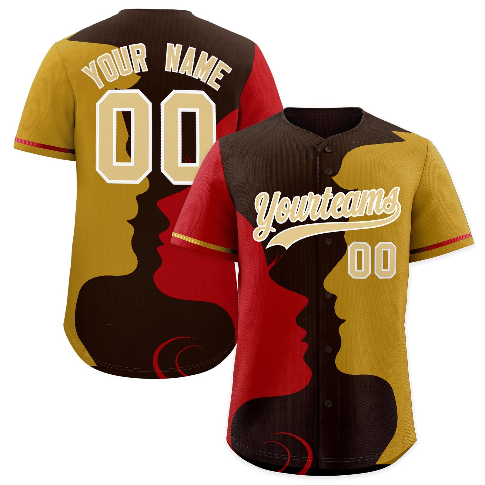 Custom Red Old Gold Silhouettes of Loving Couple Valentine's Day Baseball Jersey| KXKSHOP