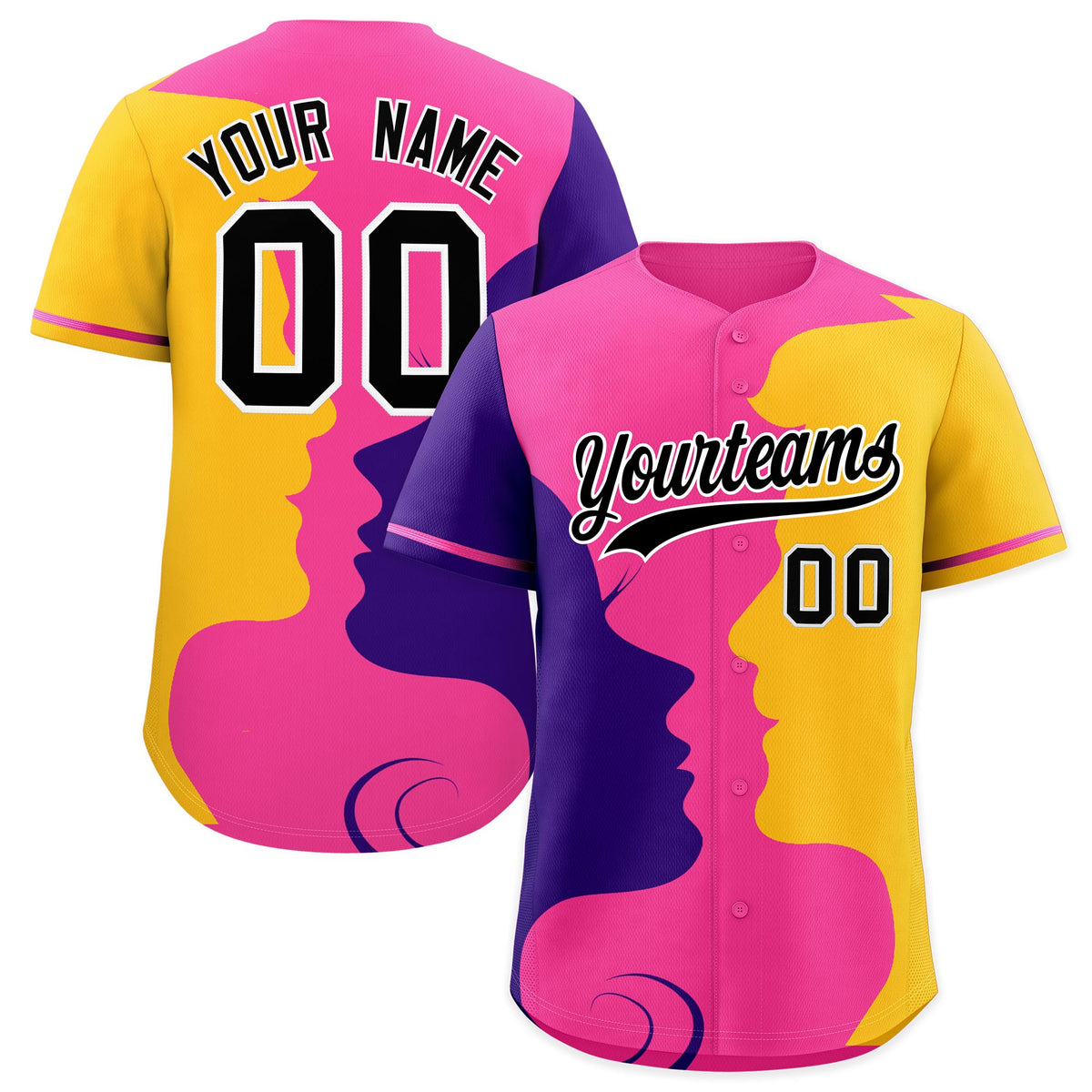 Custom Pink Purple Gold Silhouettes of Loving Couple Valentine's Day Baseball Jersey| KXKSHOP