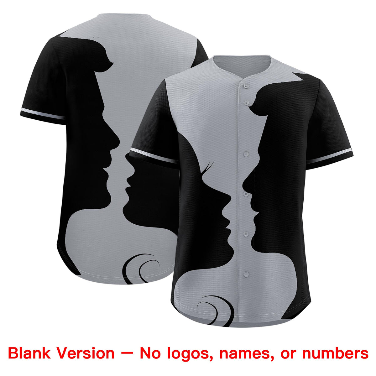Custom Silver Gray Black Silhouettes of Loving Couple Valentine's Day Baseball Jersey| KXKSHOP