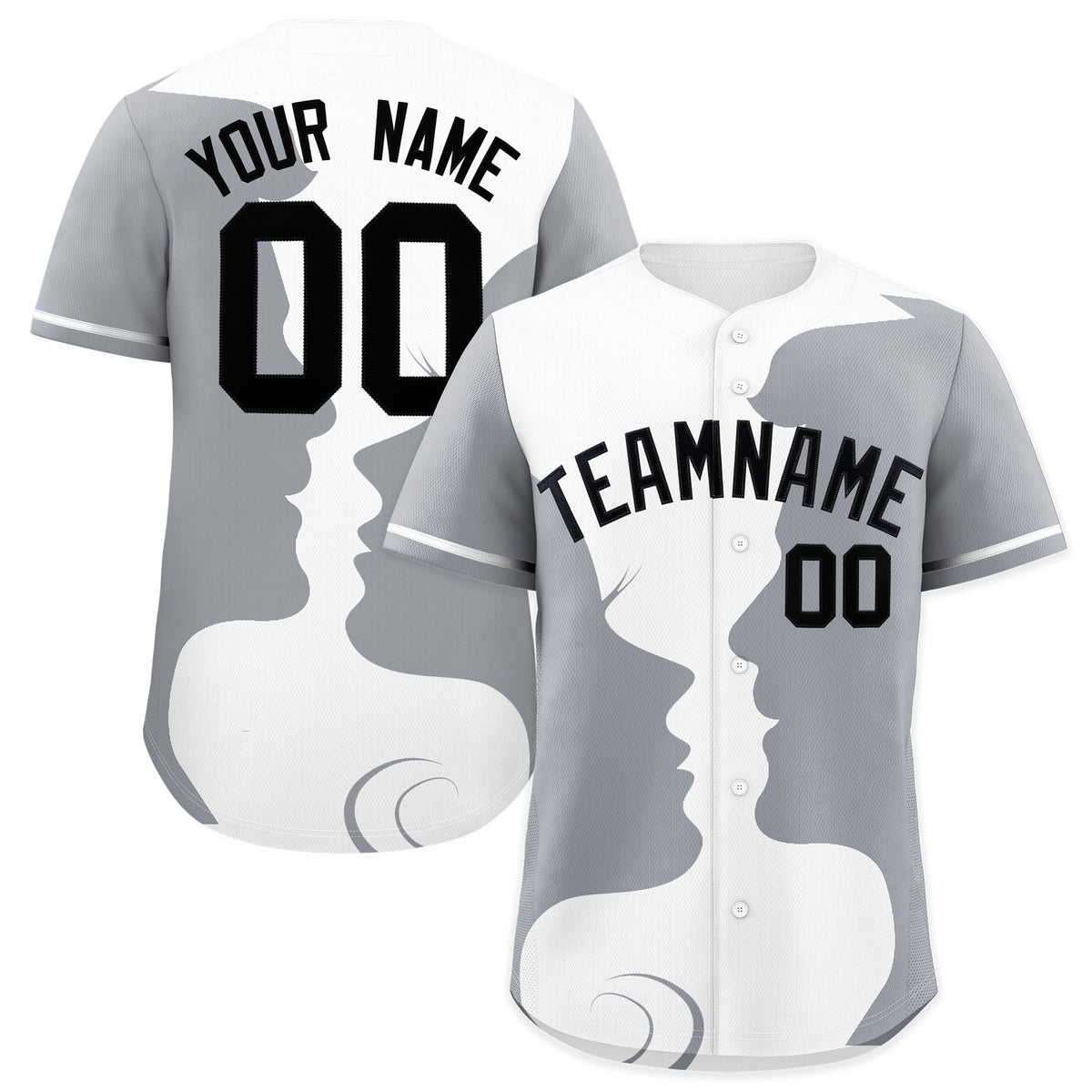 Custom White Gray Silhouettes of Loving Couple Valentine's Day Baseball Jersey| KXKSHOP