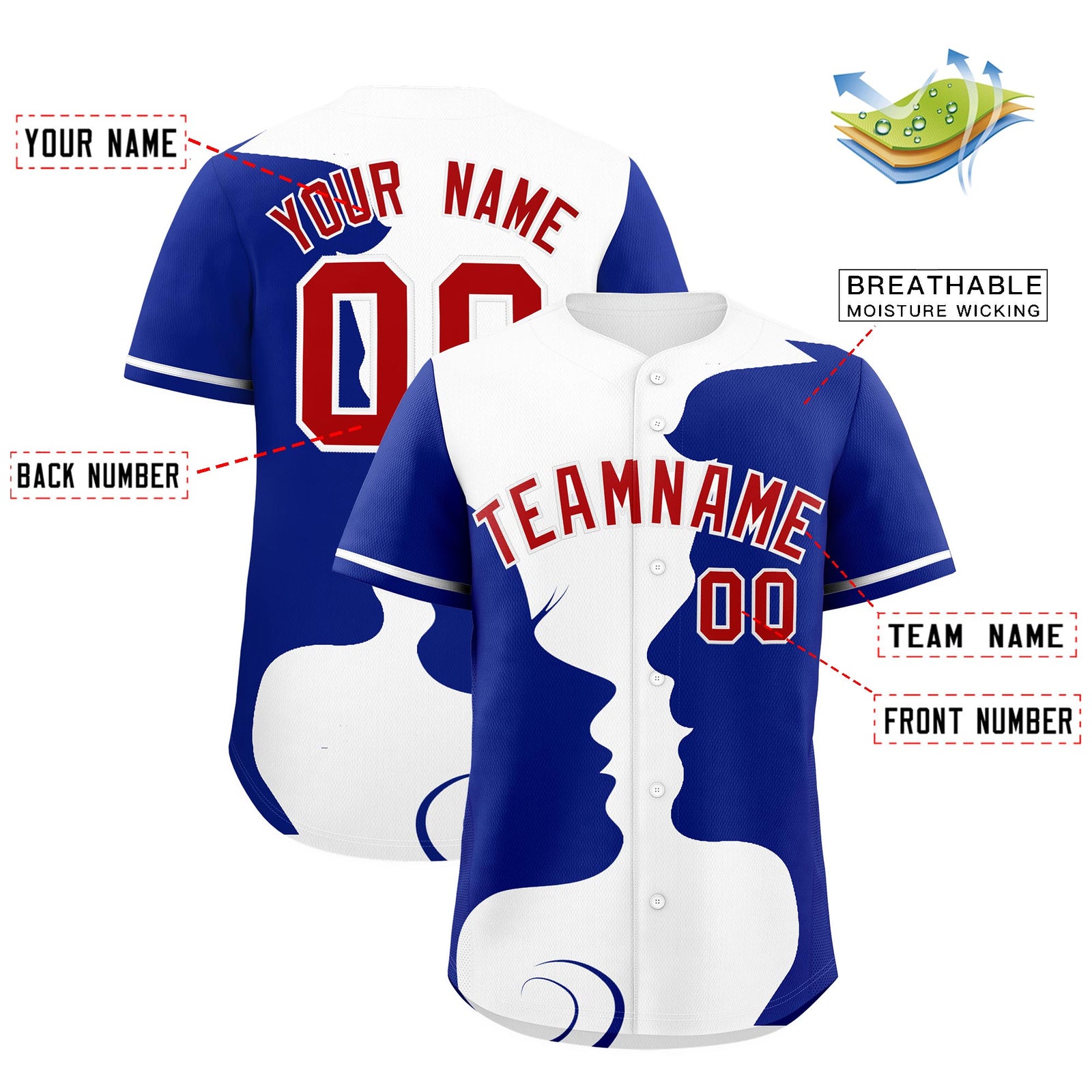 Custom White Royal Silhouettes of Loving Couple Valentine's Day Baseball Jersey| KXKSHOP