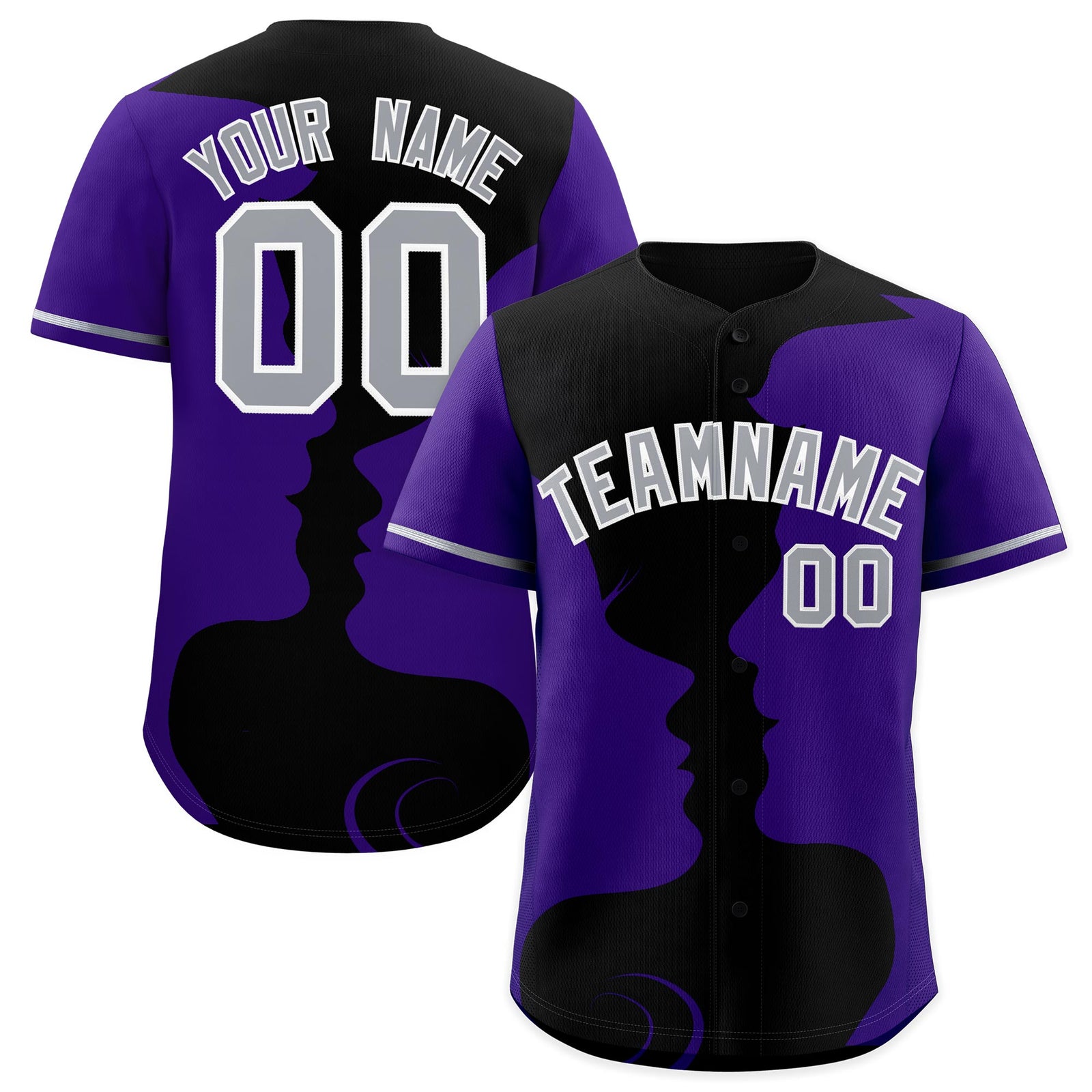 Custom Black Purple Silhouettes of Loving Couple Valentine's Day Baseball Jersey| KXKSHOP