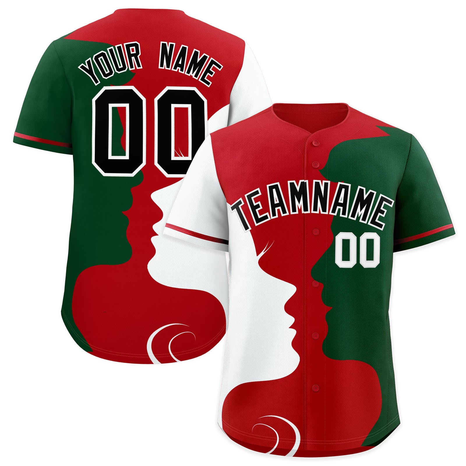 Custom Red White Green Silhouettes of Loving Couple Valentine's Day Baseball Jersey| KXKSHOP