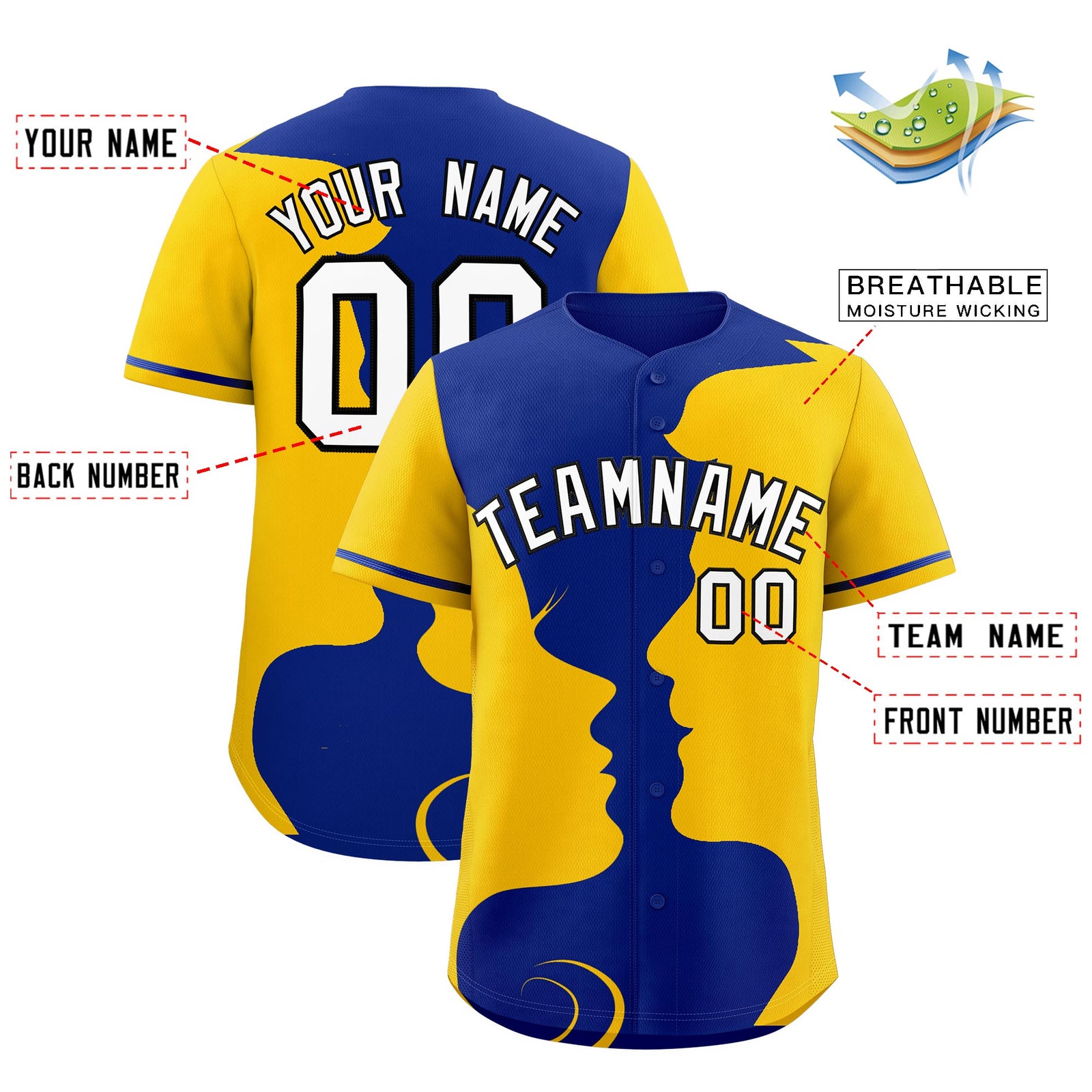 Custom Royal Gold Silhouettes of Loving Couple Valentine's Day Baseball Jersey| KXKSHOP