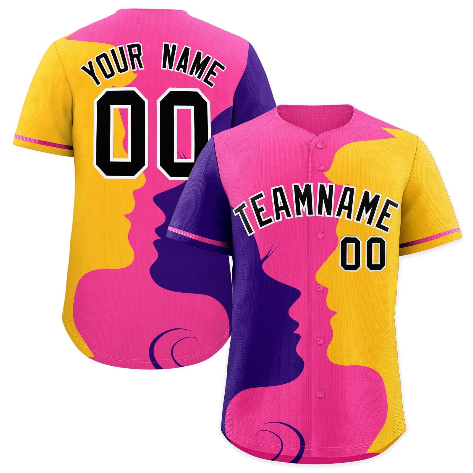 Custom Pink Purple Gold Silhouettes of Loving Couple Valentine's Day Baseball Jersey| KXKSHOP