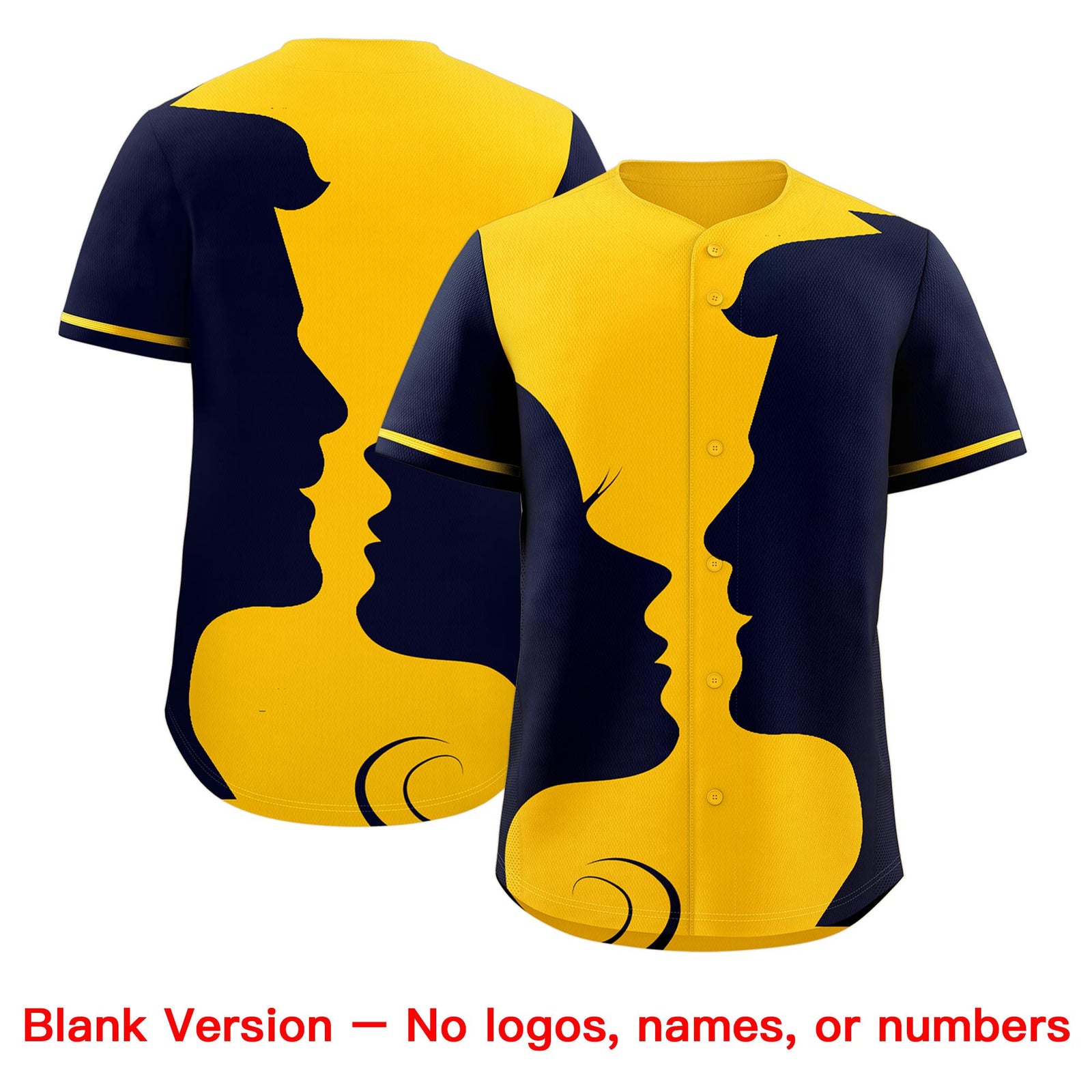 Custom Gold Navy Silhouettes of Loving Couple Valentine's Day Baseball Jersey| KXKSHOP