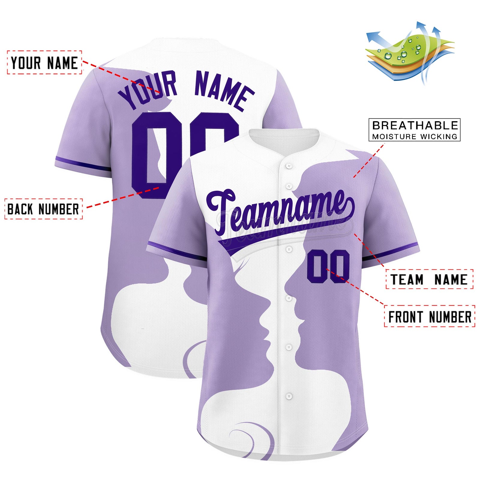 Custom Purple White Light Purple Silhouettes of Loving Couple Valentine's Day Baseball Jersey| KXKSHOP