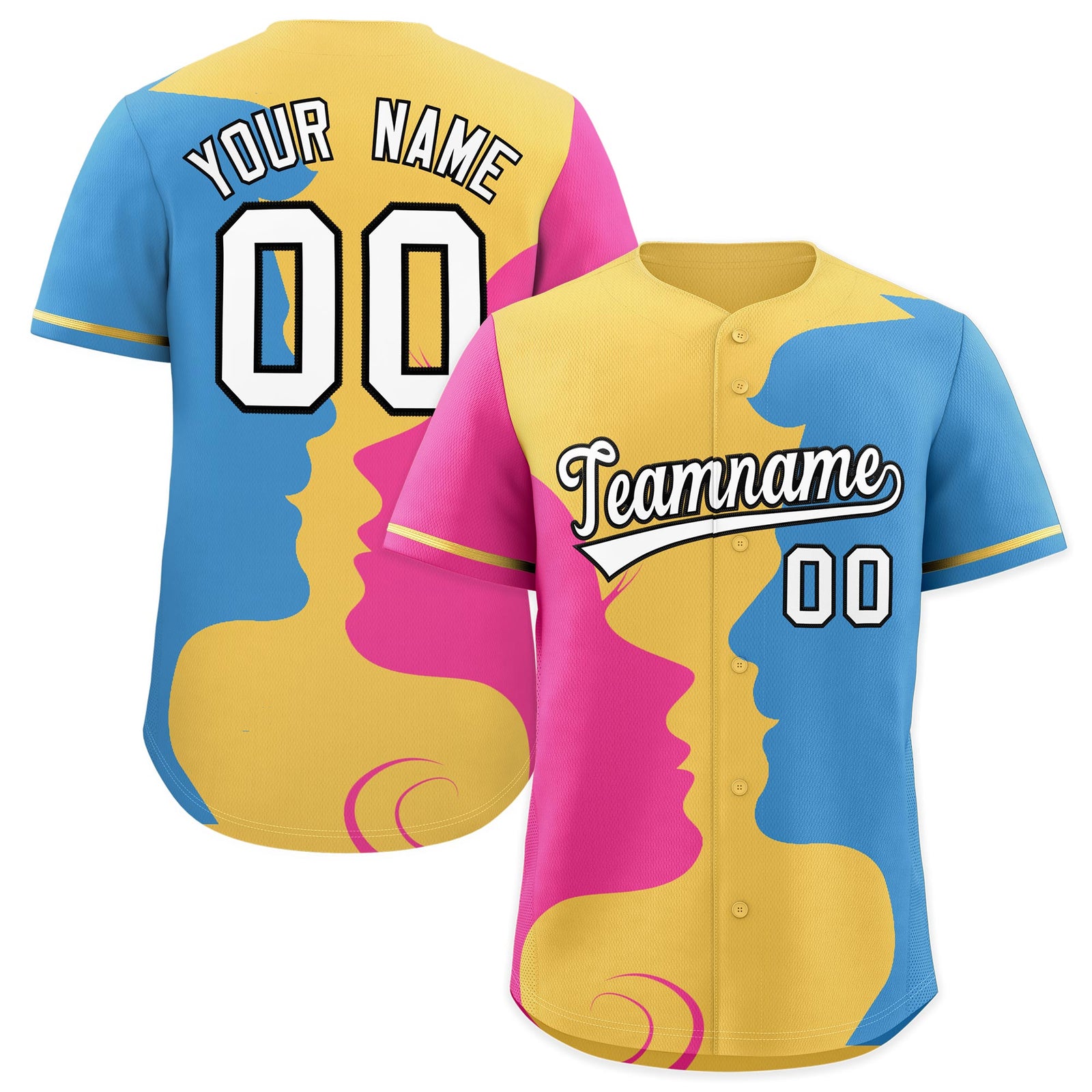 Custom Khaki Light Blue Pink Silhouettes of Loving Couple Valentine's Day Baseball Jersey| KXKSHOP