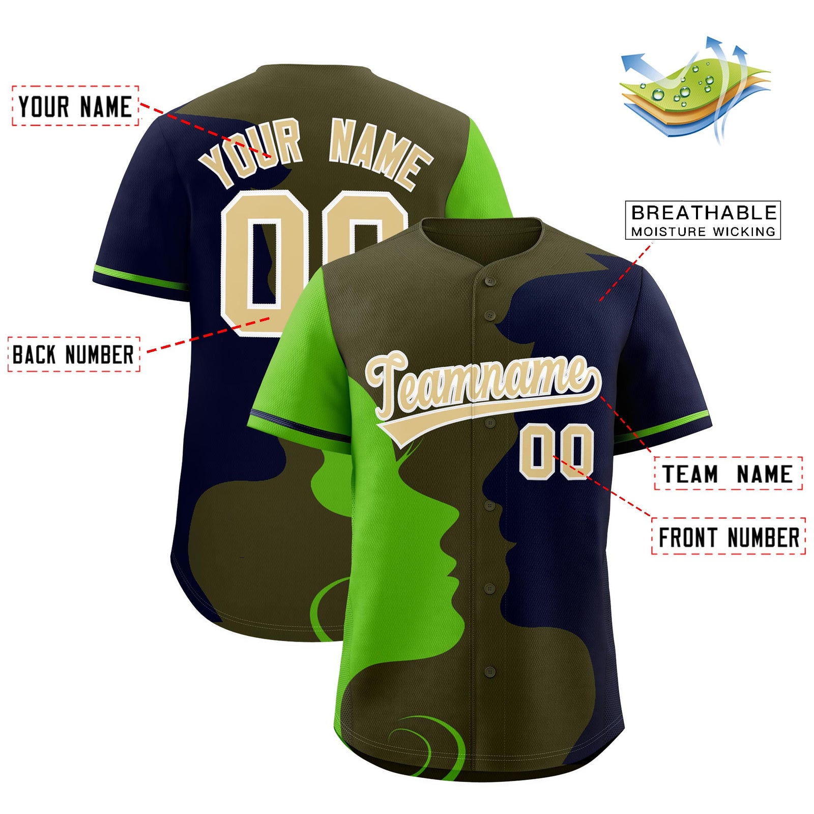 Custom Green Navy Silhouettes of Loving Couple Valentine's Day Baseball Jersey| KXKSHOP