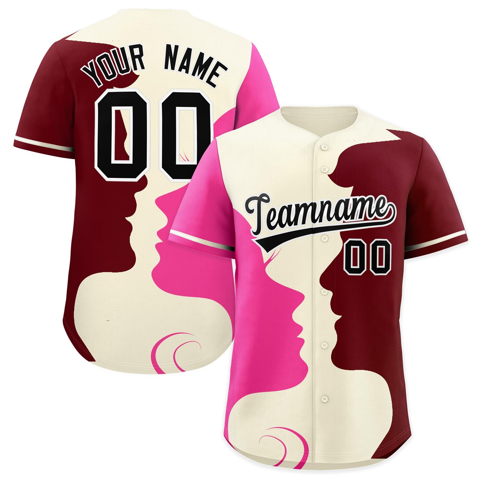Custom Cream Crimson Rose Red Silhouettes of Loving Couple Valentine's Day Baseball Jersey| KXKSHOP