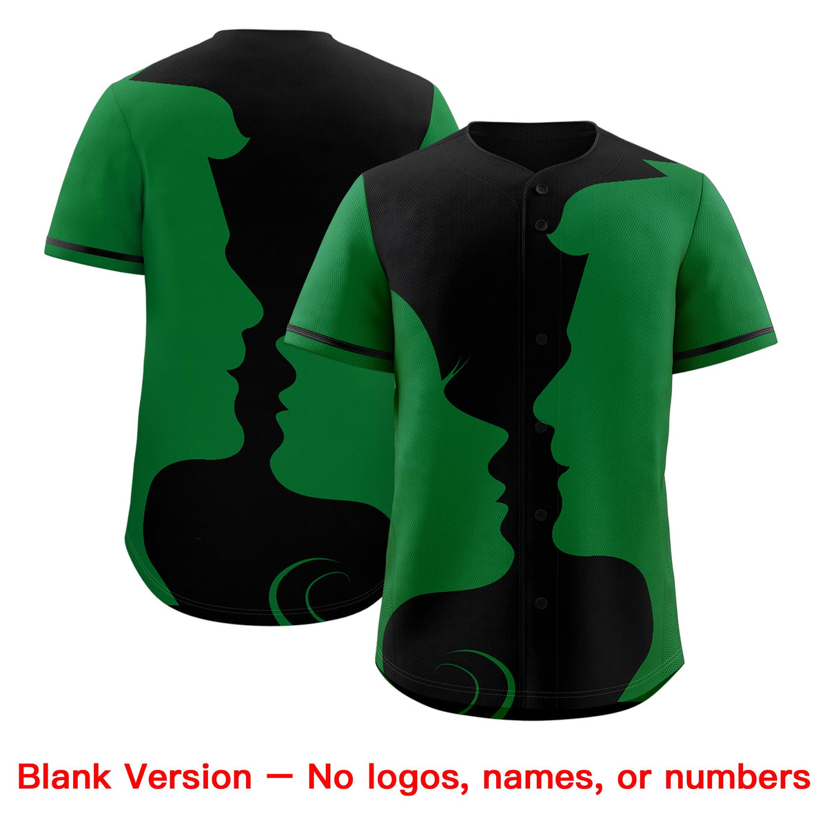 Custom Black Kelly Green Silhouettes of Loving Couple Valentine's Day Baseball Jersey| KXKSHOP