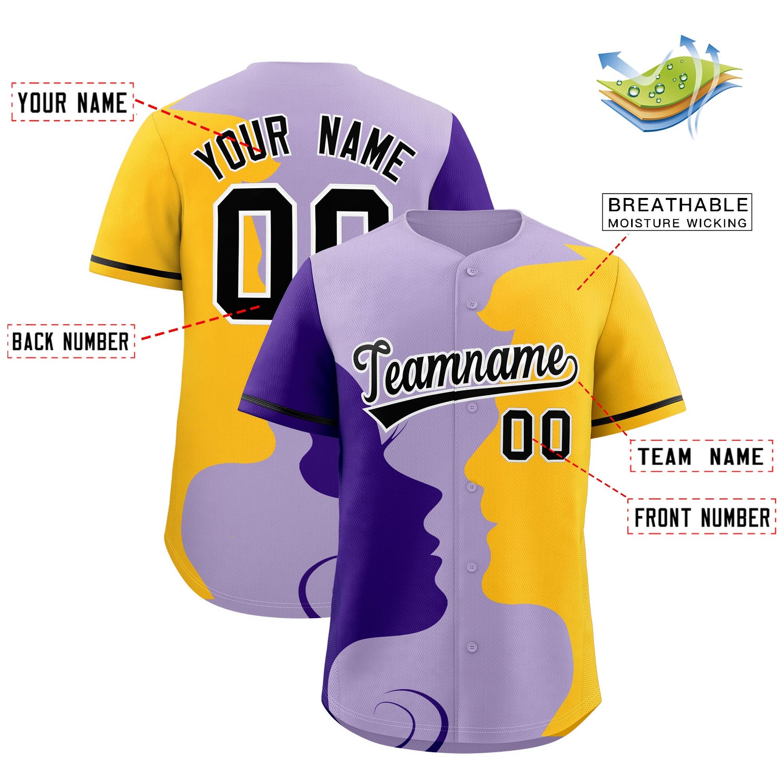 Custom Purple Gold Black Silhouettes of Loving Couple Valentine's Day Baseball Jersey| KXKSHOP