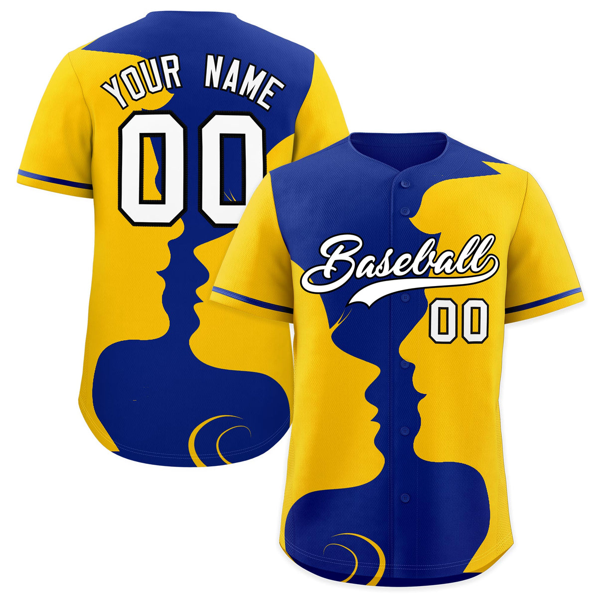 Custom Royal Gold Silhouettes of Loving Couple Valentine's Day Baseball Jersey| KXKSHOP
