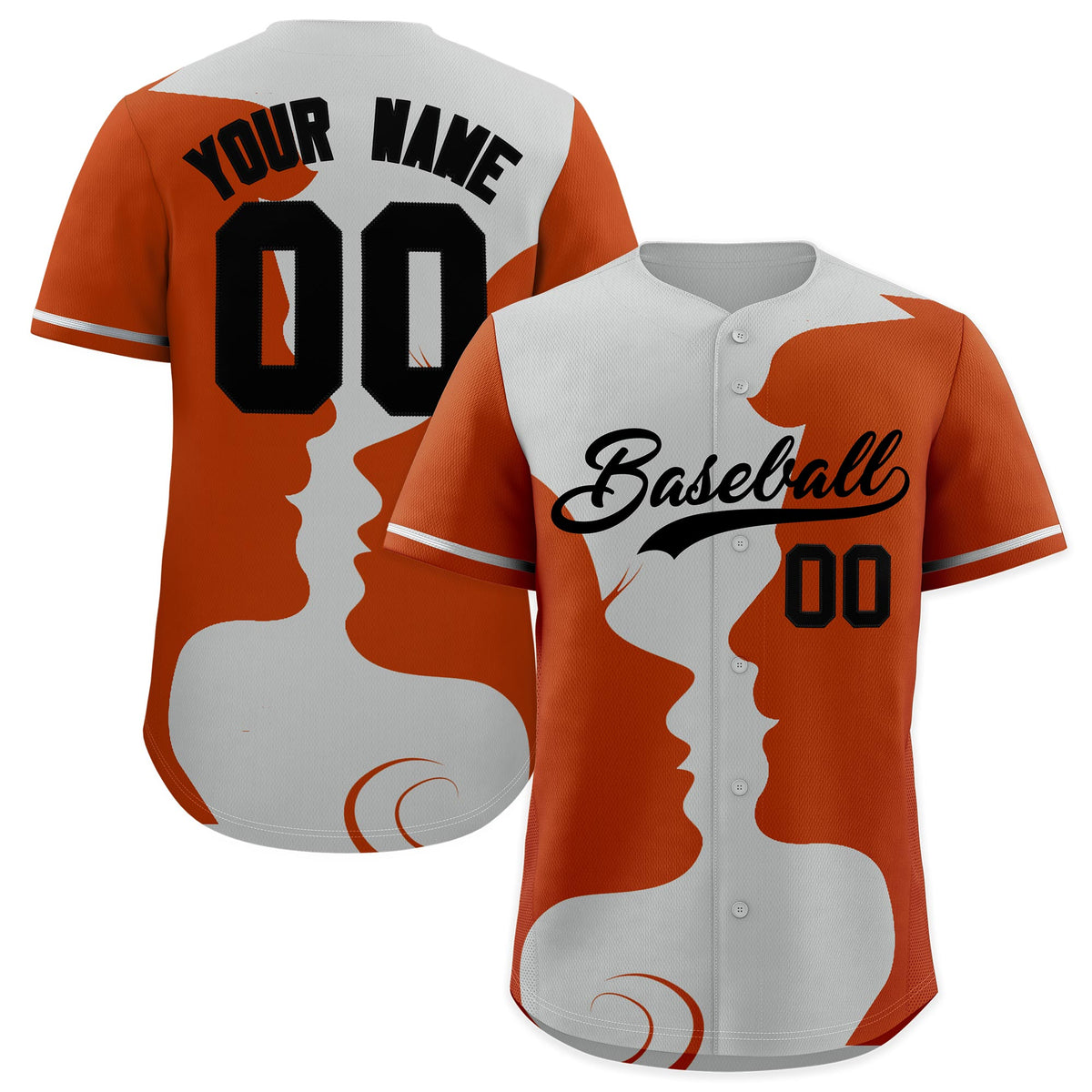 Custom Gray Black Silhouettes of Loving Couple Valentine's Day Baseball Jersey| KXKSHOP