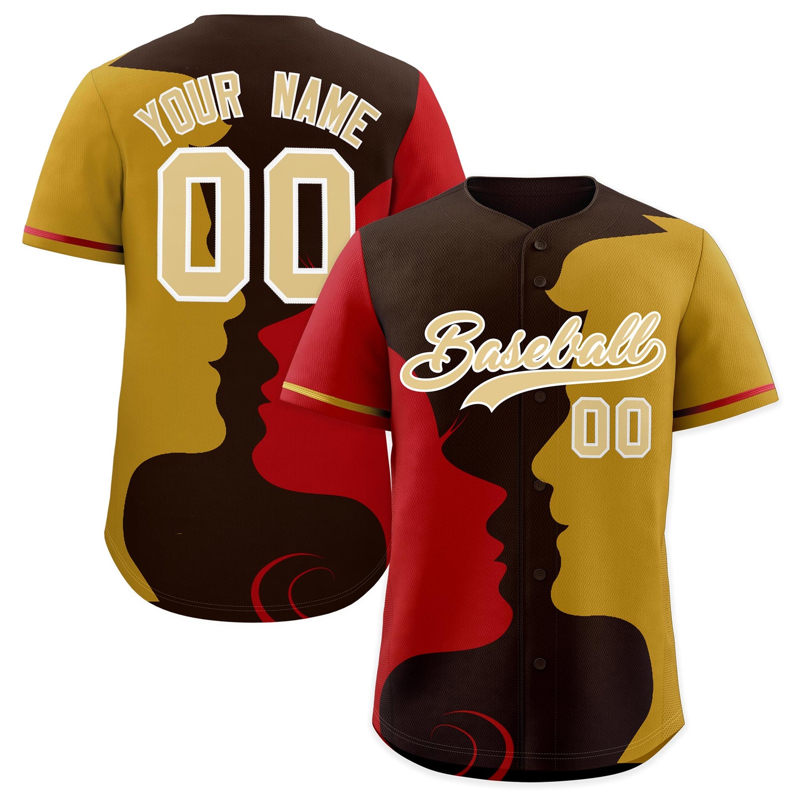 Custom Red Old Gold Silhouettes of Loving Couple Valentine's Day Baseball Jersey| KXKSHOP