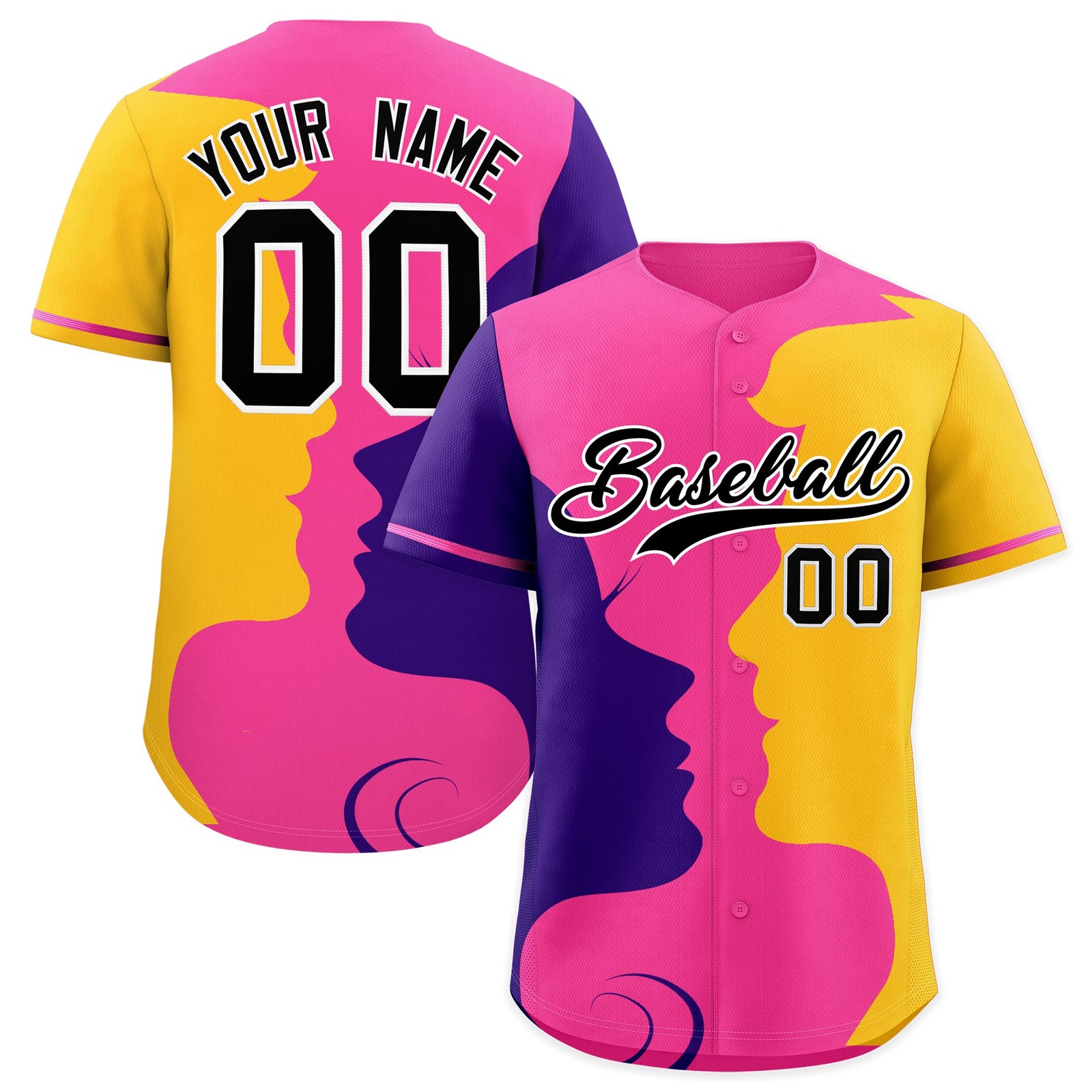 Custom Pink Purple Gold Silhouettes of Loving Couple Valentine's Day Baseball Jersey| KXKSHOP