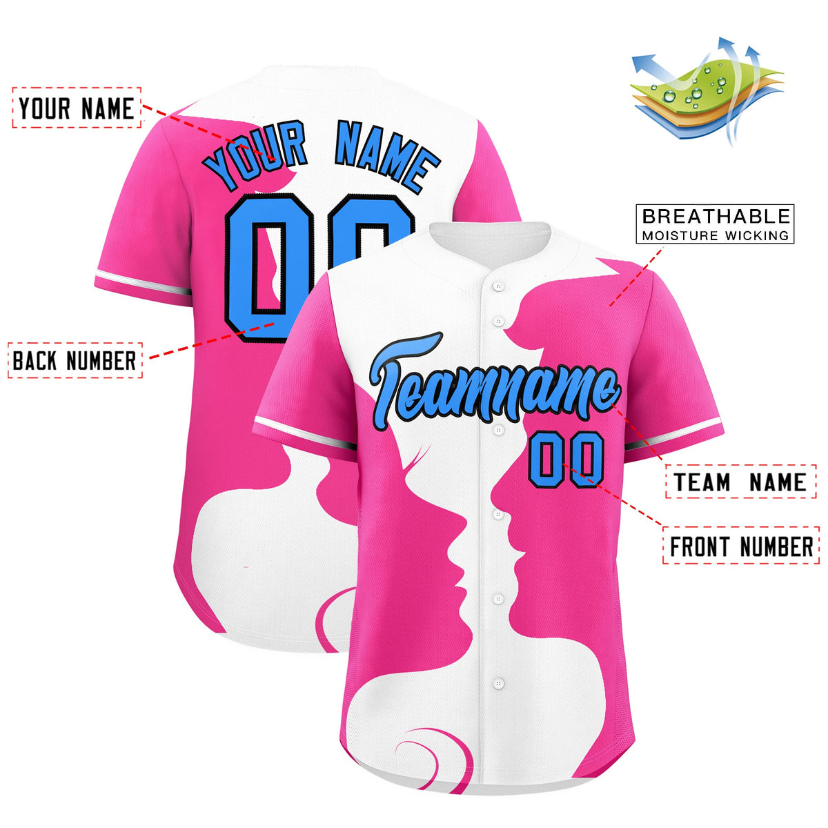 Custom White Pink Silhouettes of Loving Couple Valentine's Day Baseball Jersey| KXKSHOP