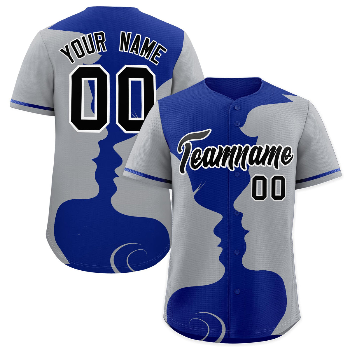 Custom Royal Gray Silhouettes of Loving Couple Valentine's Day Baseball Jersey| KXKSHOP