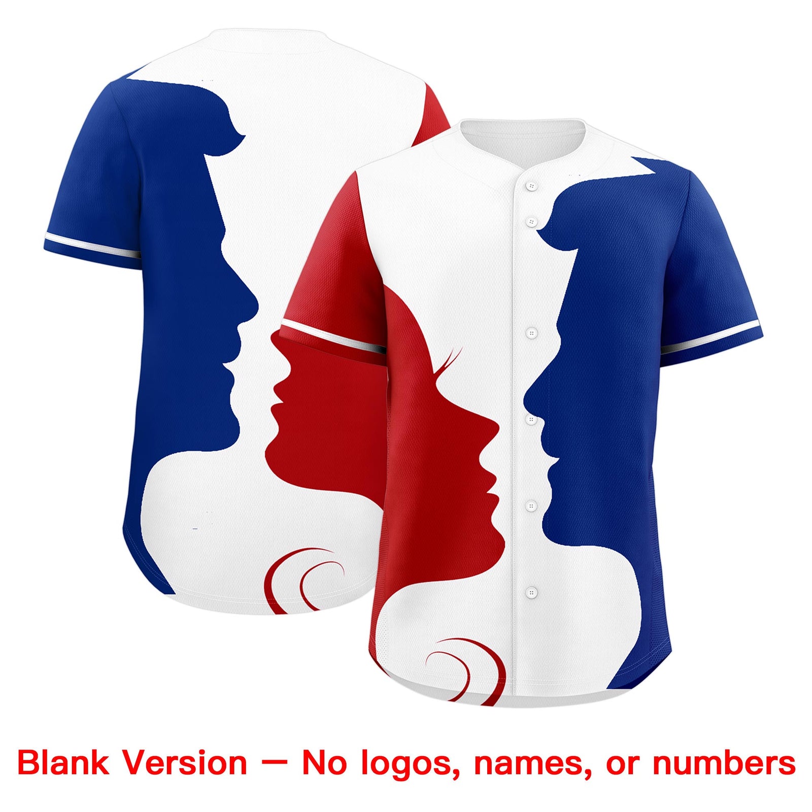 Custom White Red Royal Silhouettes of Loving Couple Valentine's Day Baseball Jersey| KXKSHOP