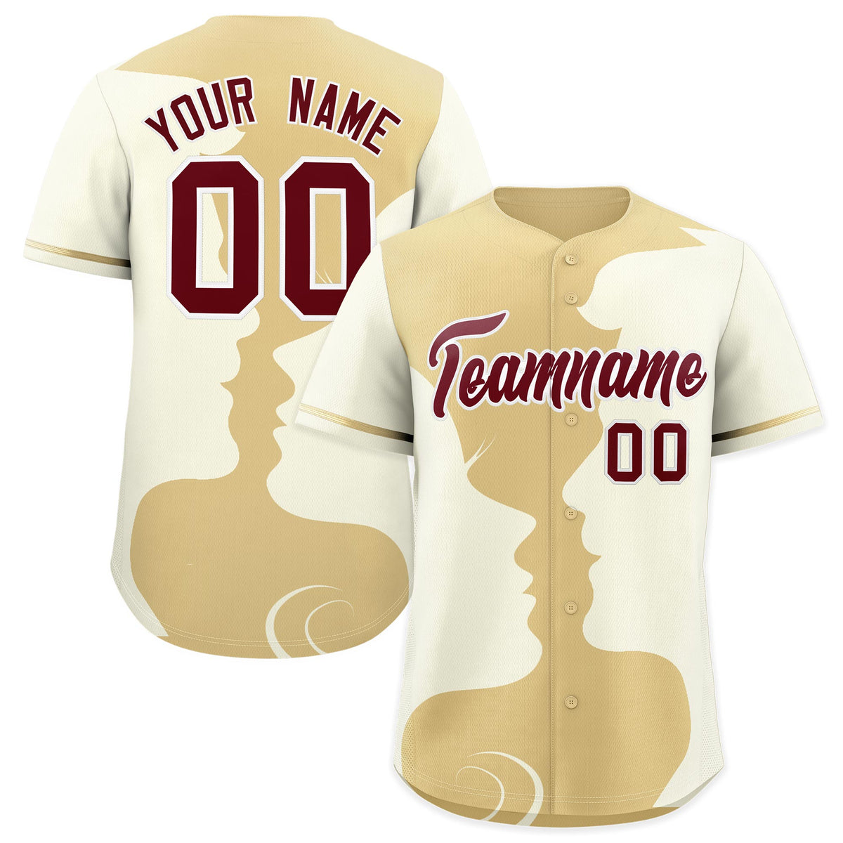Custom Khaki Cream Silhouettes of Loving Couple Valentine's Day Baseball Jersey| KXKSHOP