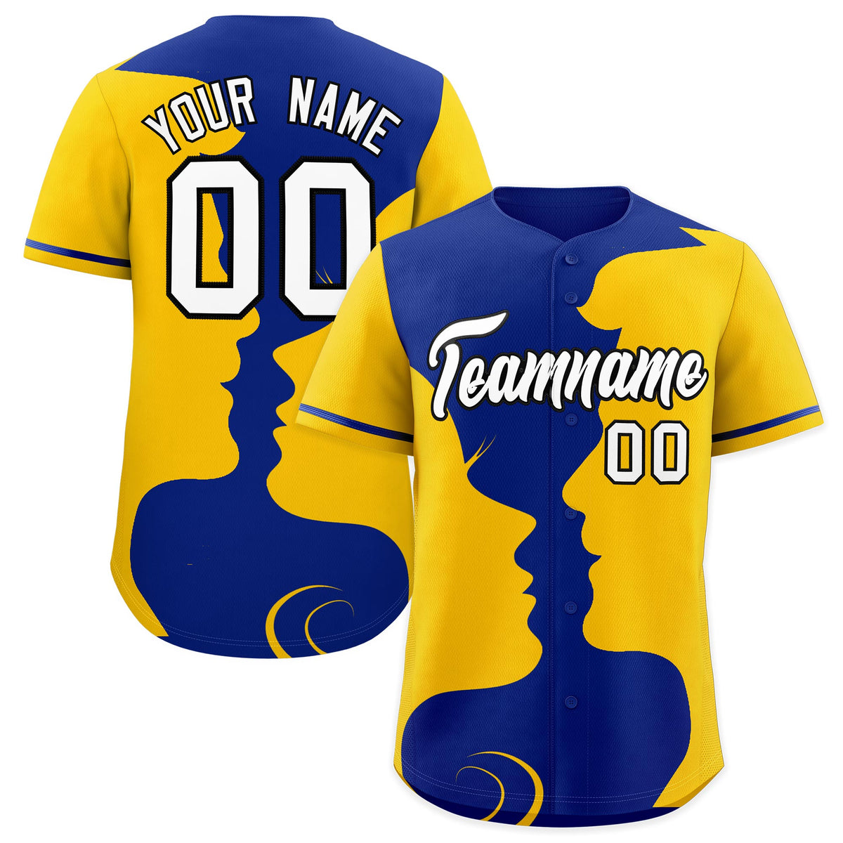 Custom Royal Gold Silhouettes of Loving Couple Valentine's Day Baseball Jersey| KXKSHOP