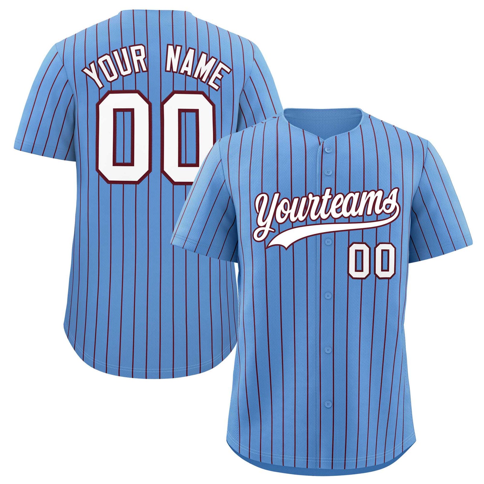 Custom Powder Blue Maroon Stripe Fashion Authentic Baseball Jersey