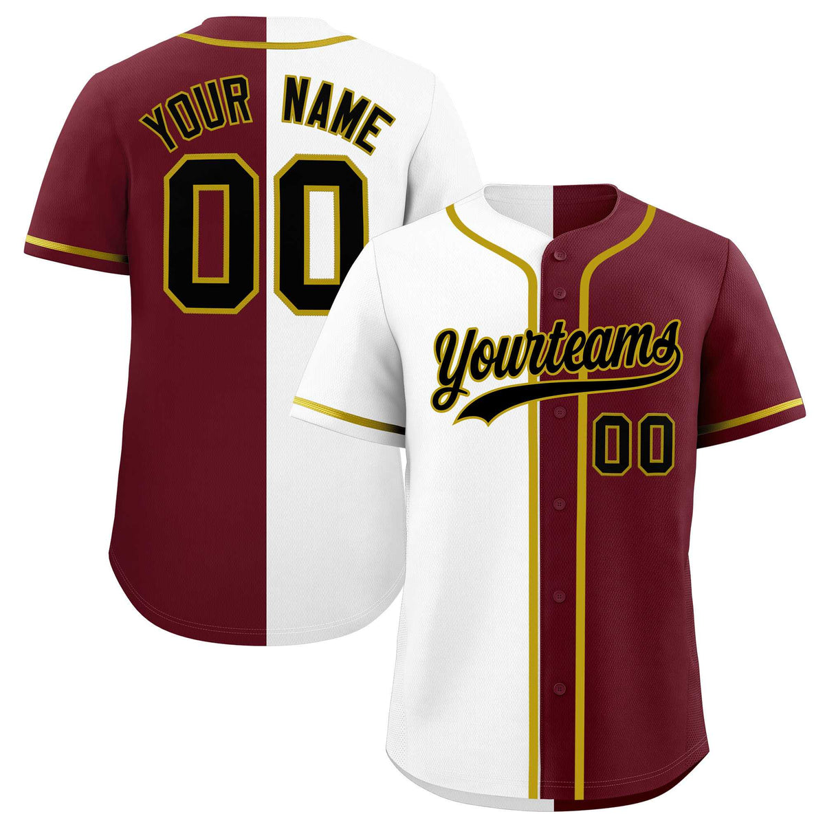 Custom White Maroon Split Fashion Authentic Baseball Jersey