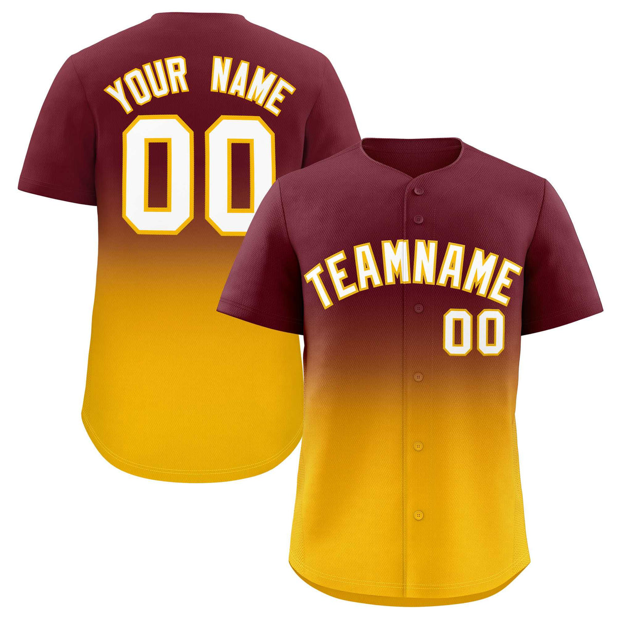 Custom Maroon Yellow Gradient Fashion Authentic Baseball Jersey