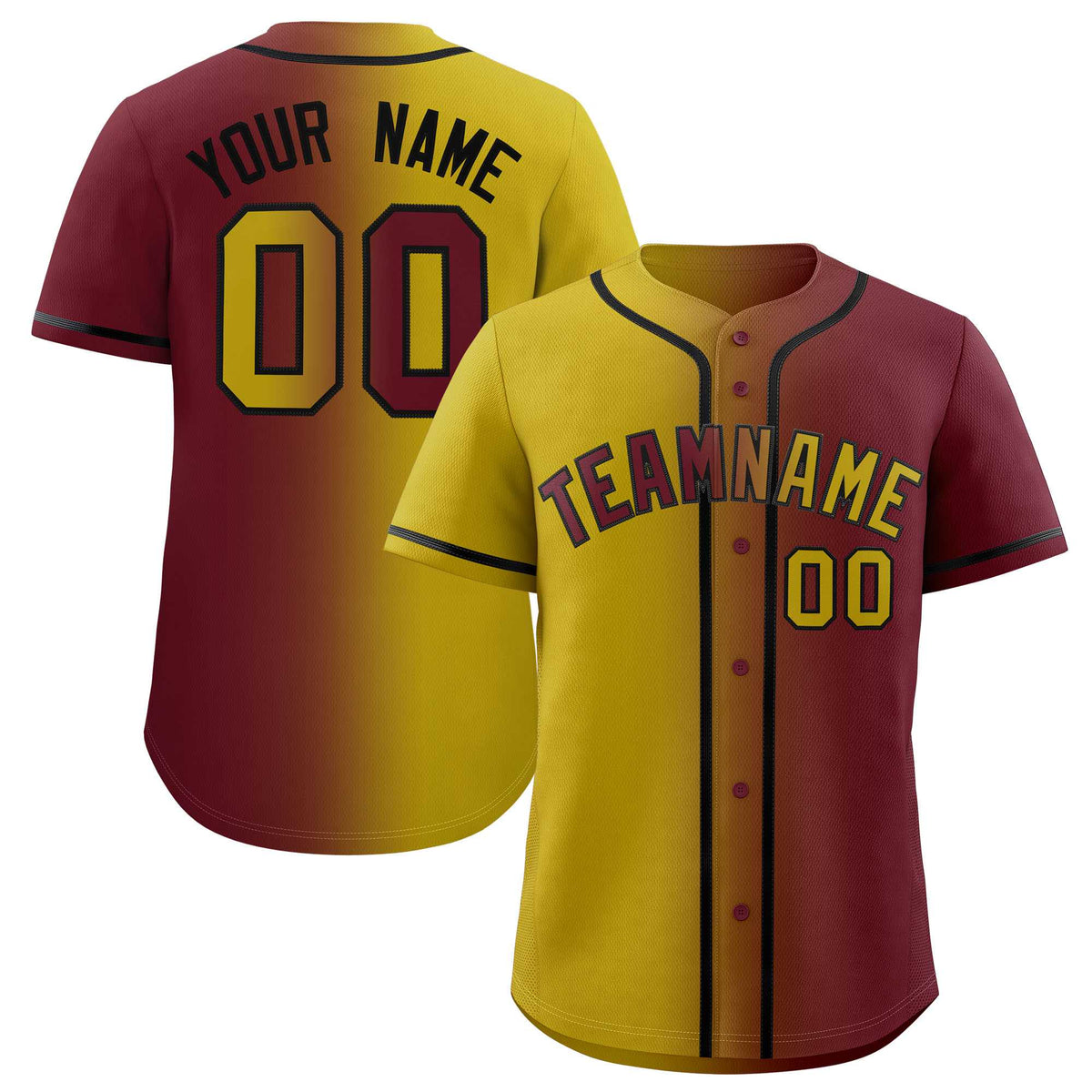 Custom Old Gold Maroon Two Tone Gradient Fashion Authentic Baseball Jersey