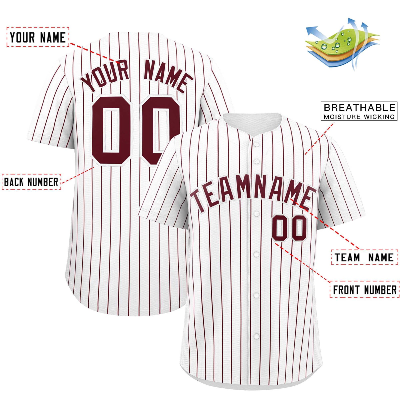 Custom White Maroon Stripe Fashion Authentic Baseball Jersey