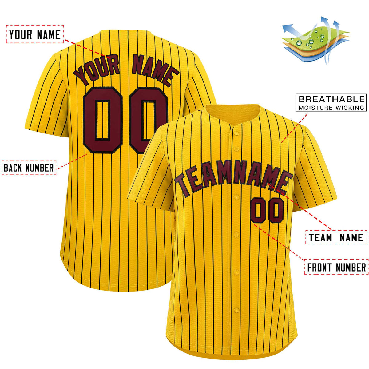 Custom Yellow Black Stripe Fashion Authentic Baseball Jersey