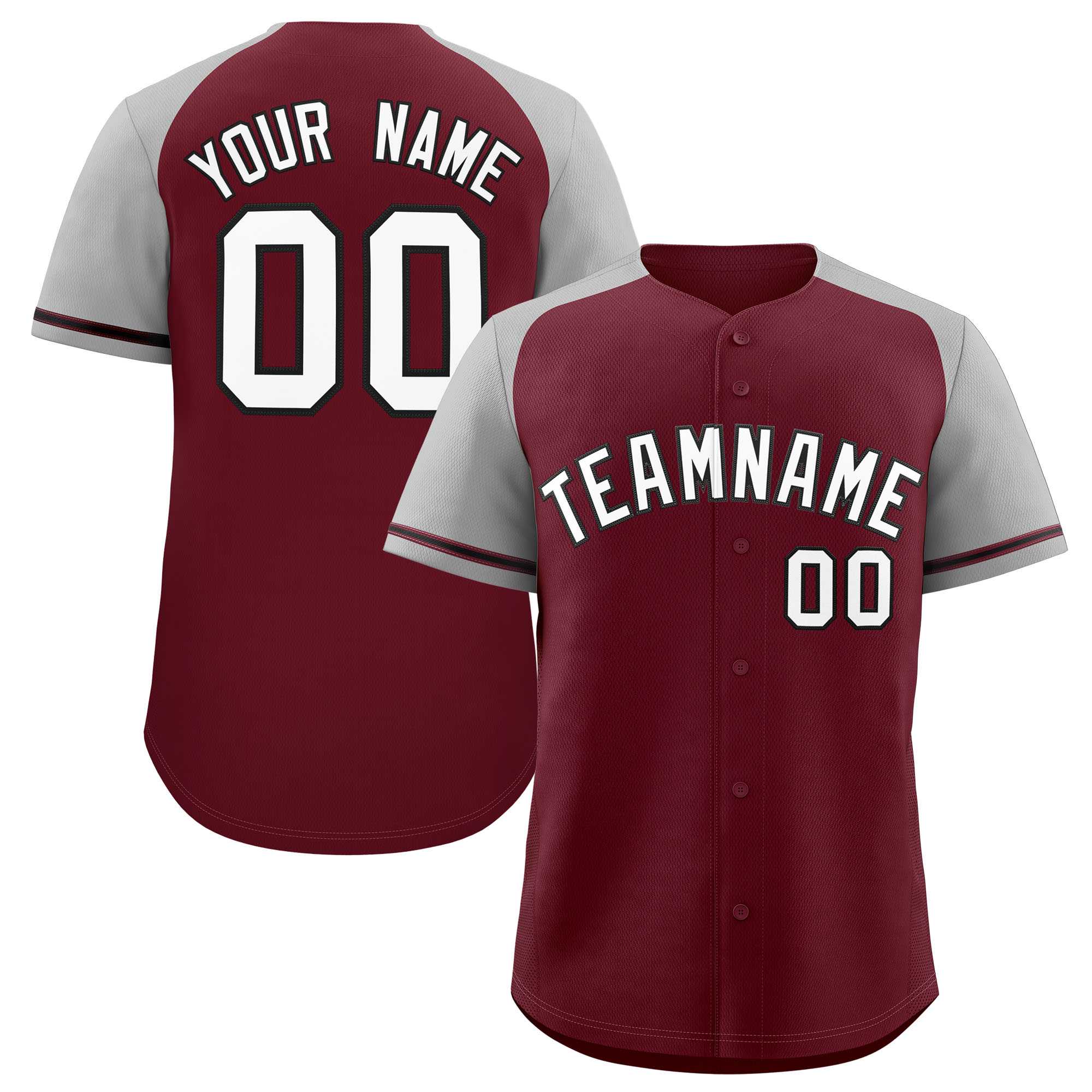 Custom Maroon Gray Raglan Sleeves Authentic Baseball Jersey