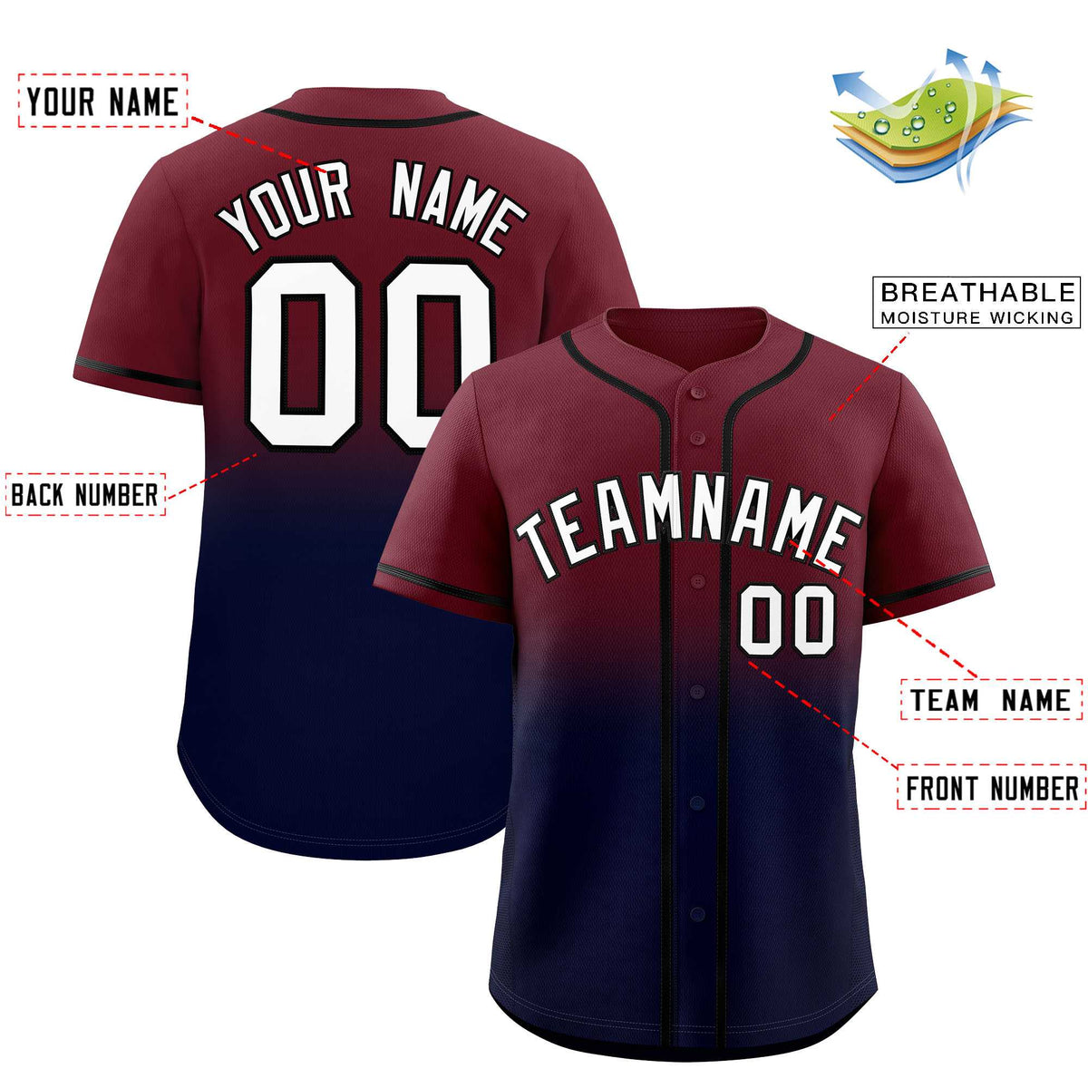 Custom Maroon Navy Gradient Fashion Authentic Baseball Jersey