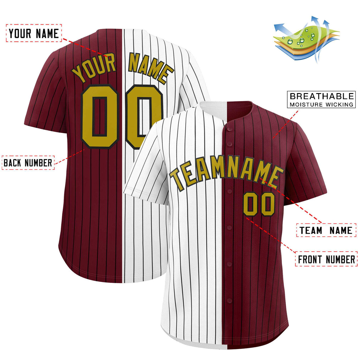 Custom White Maroon Two Tone Striped Fashion Authentic Baseball Jersey
