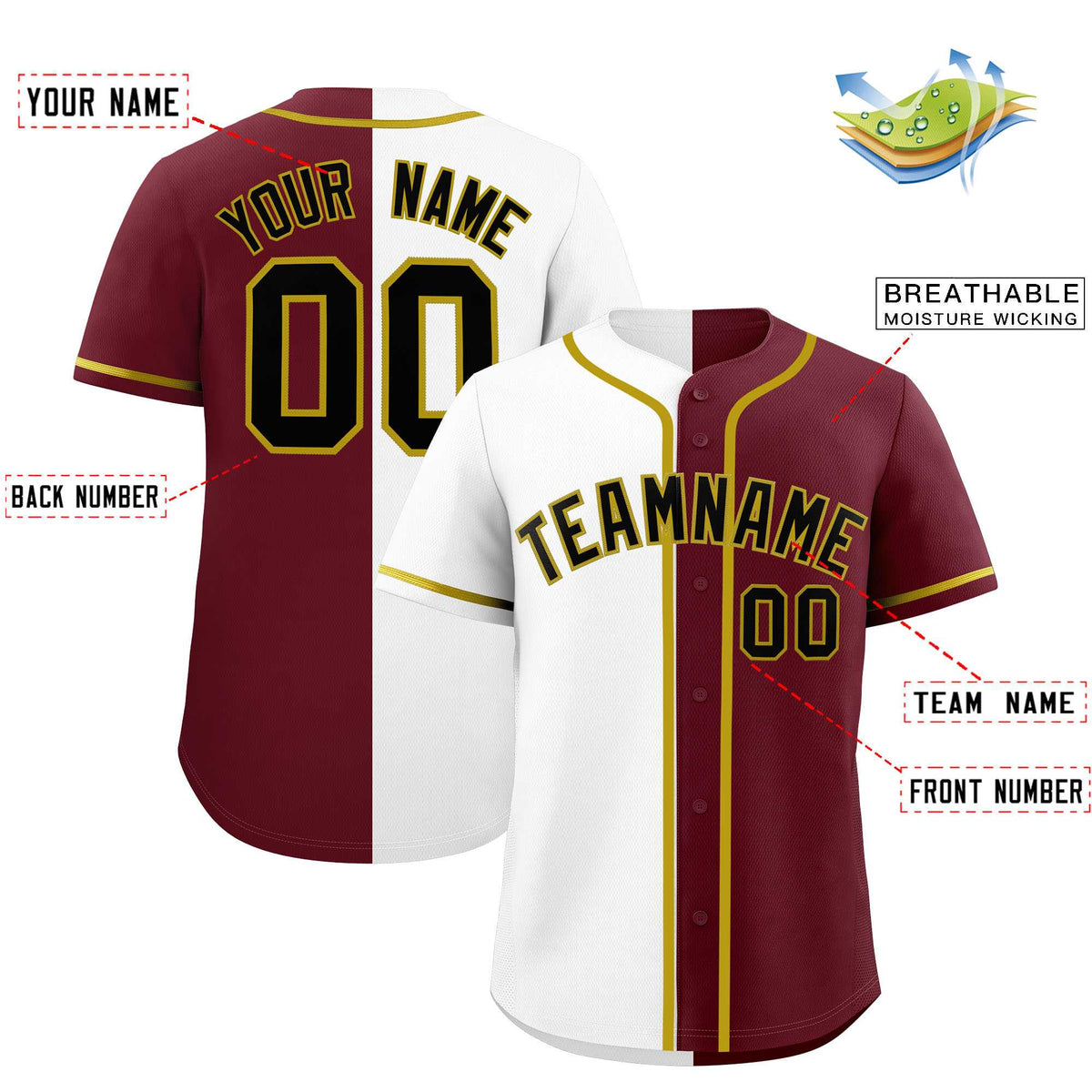 Custom White Maroon Split Fashion Authentic Baseball Jersey