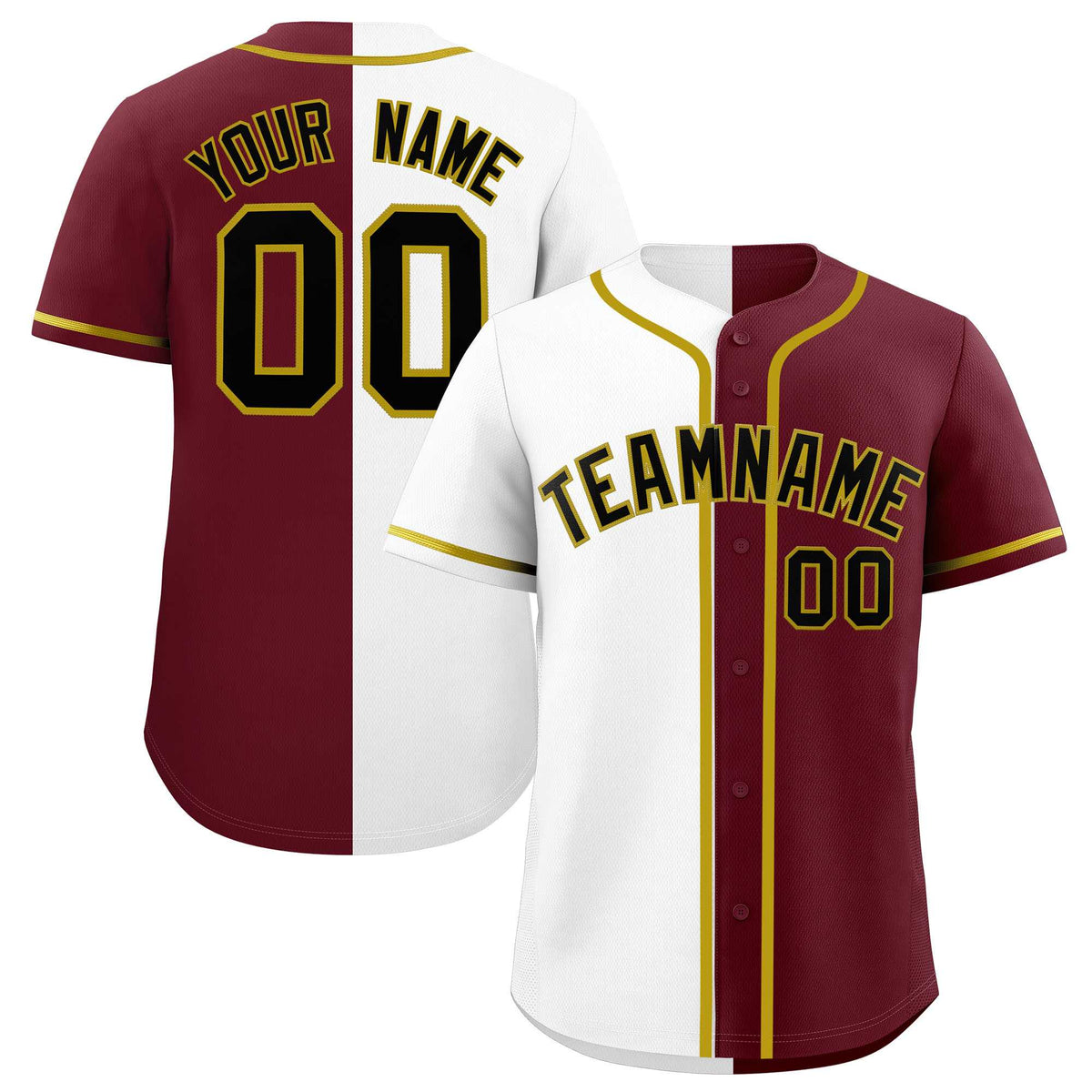 Custom White Maroon Split Fashion Authentic Baseball Jersey