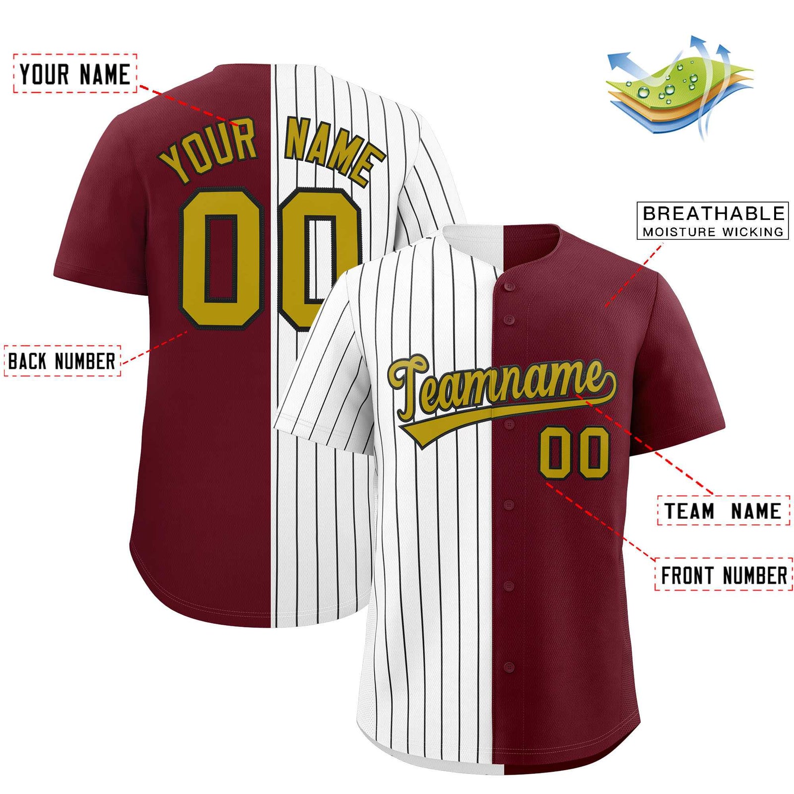 Custom White Maroon Split Fashion Authentic Baseball Jersey