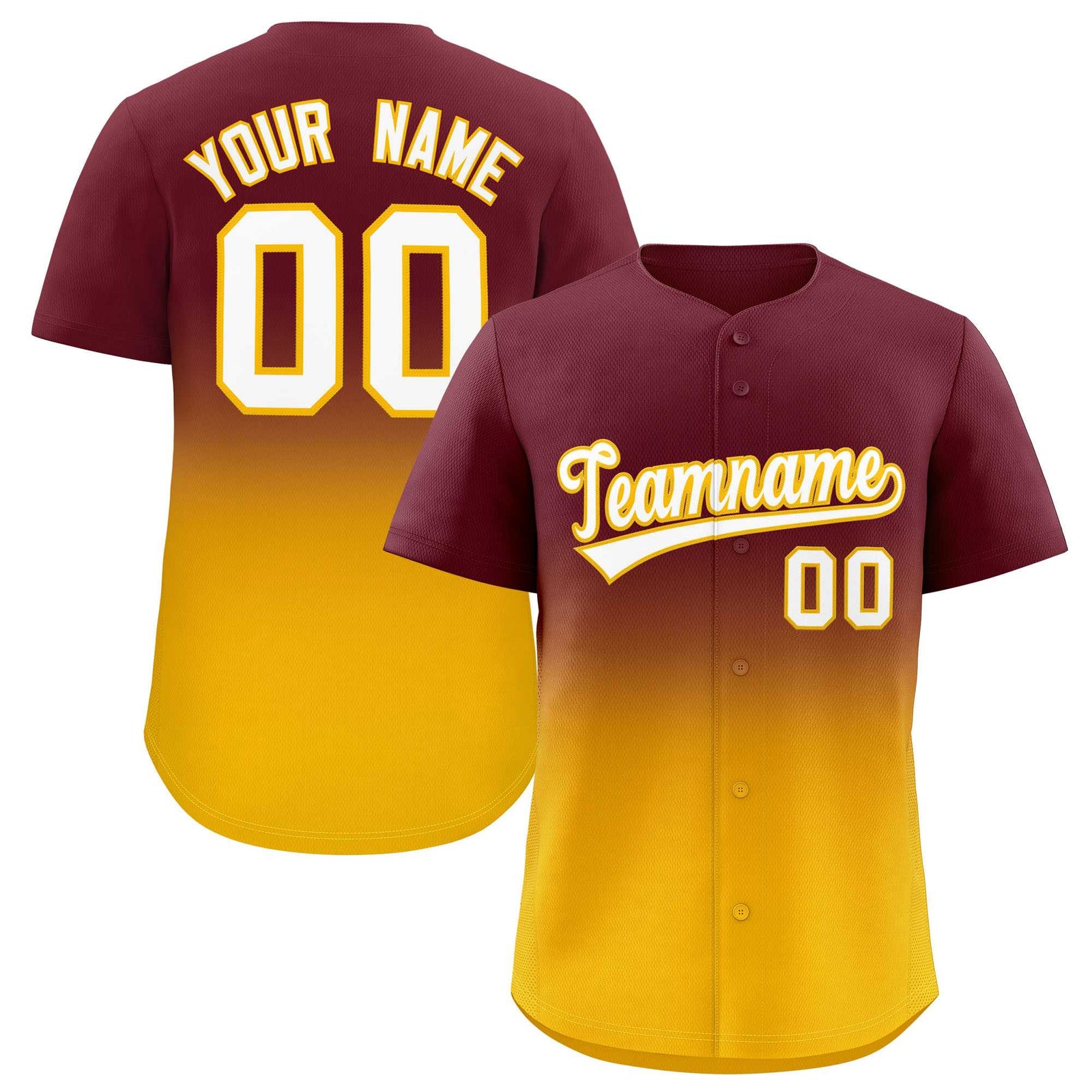 Custom Maroon Yellow Gradient Fashion Authentic Baseball Jersey