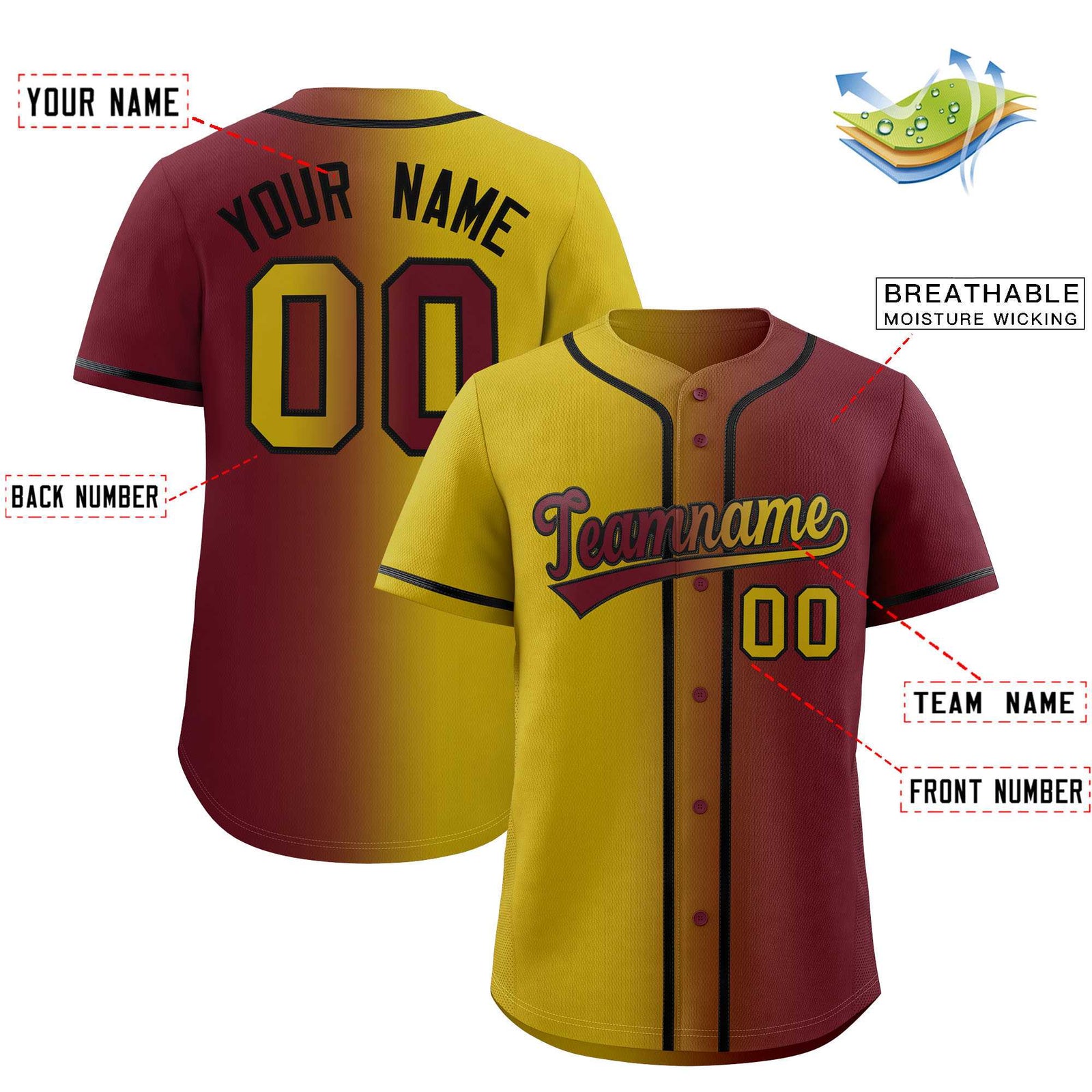 Custom Old Gold Maroon Two Tone Gradient Fashion Authentic Baseball Jersey