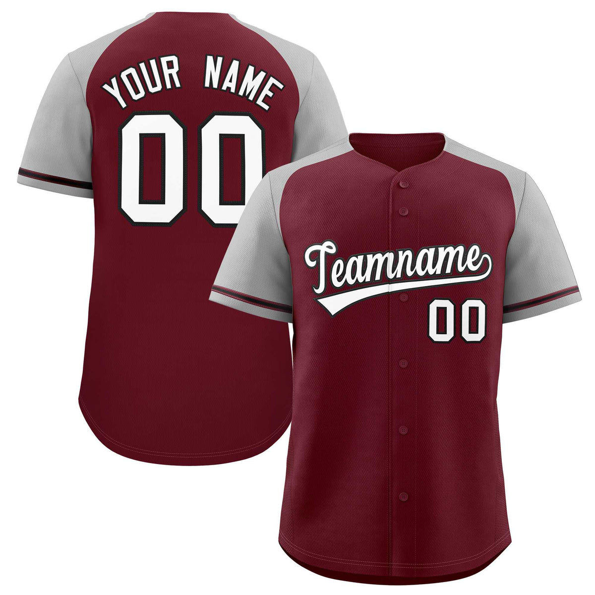 Custom Maroon Gray Raglan Sleeves Authentic Baseball Jersey