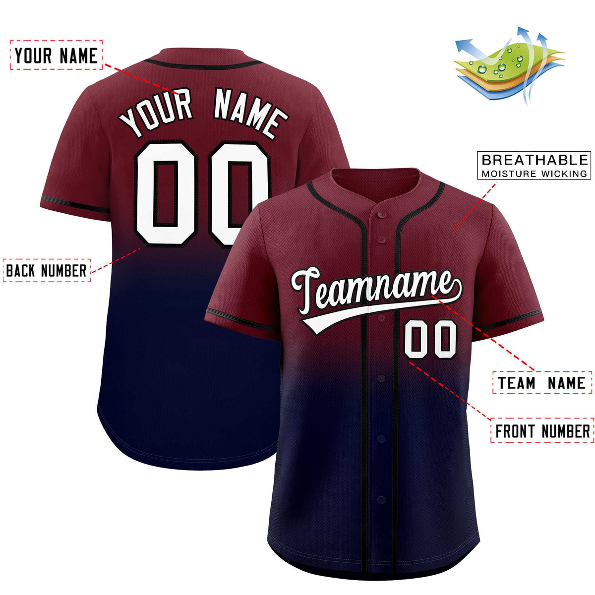 Custom Maroon Navy Gradient Fashion Authentic Baseball Jersey