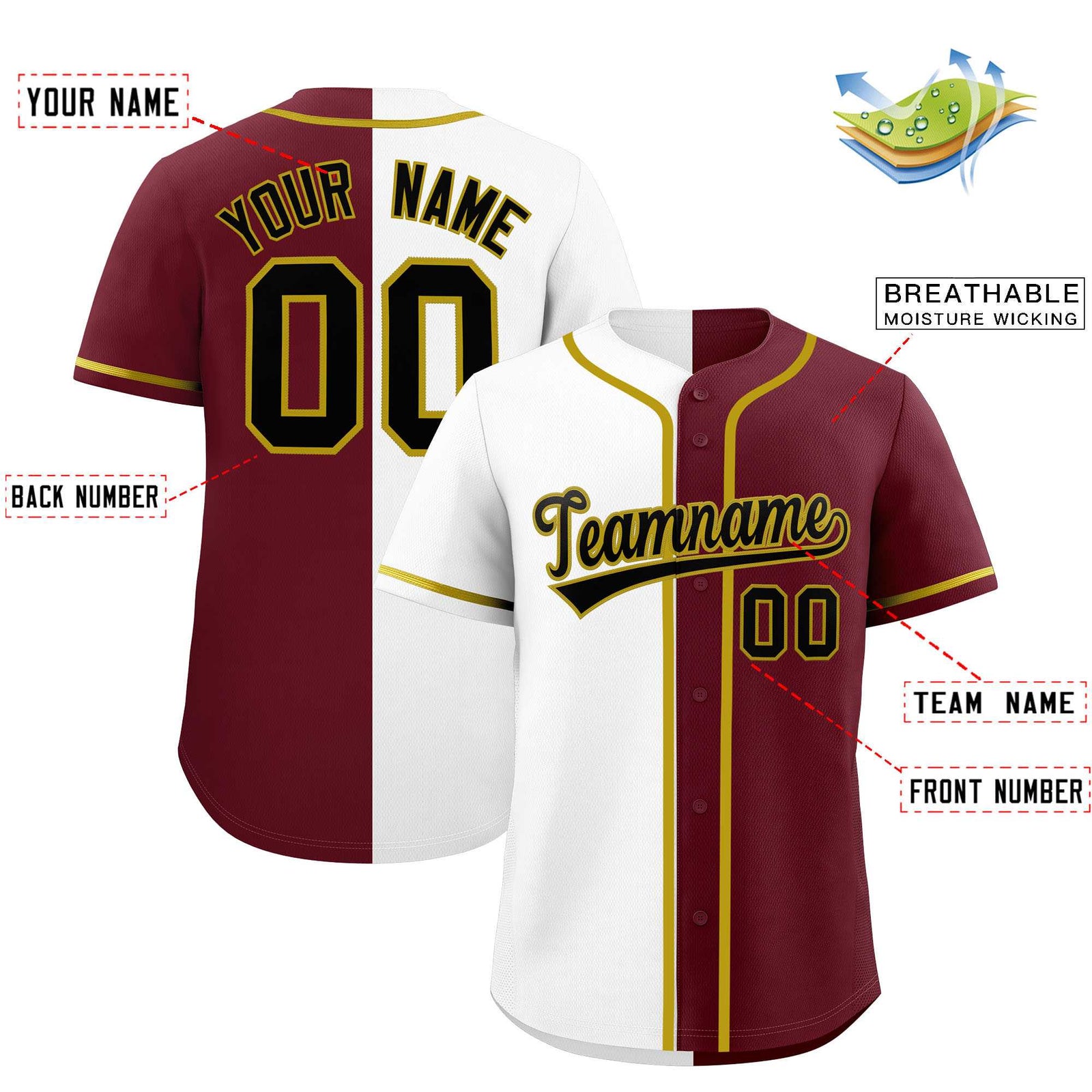 Custom White Maroon Split Fashion Authentic Baseball Jersey