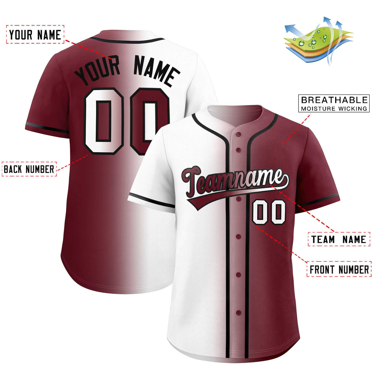 Custom White Maroon Two Tone Gradient Fashion Authentic Baseball Jersey
