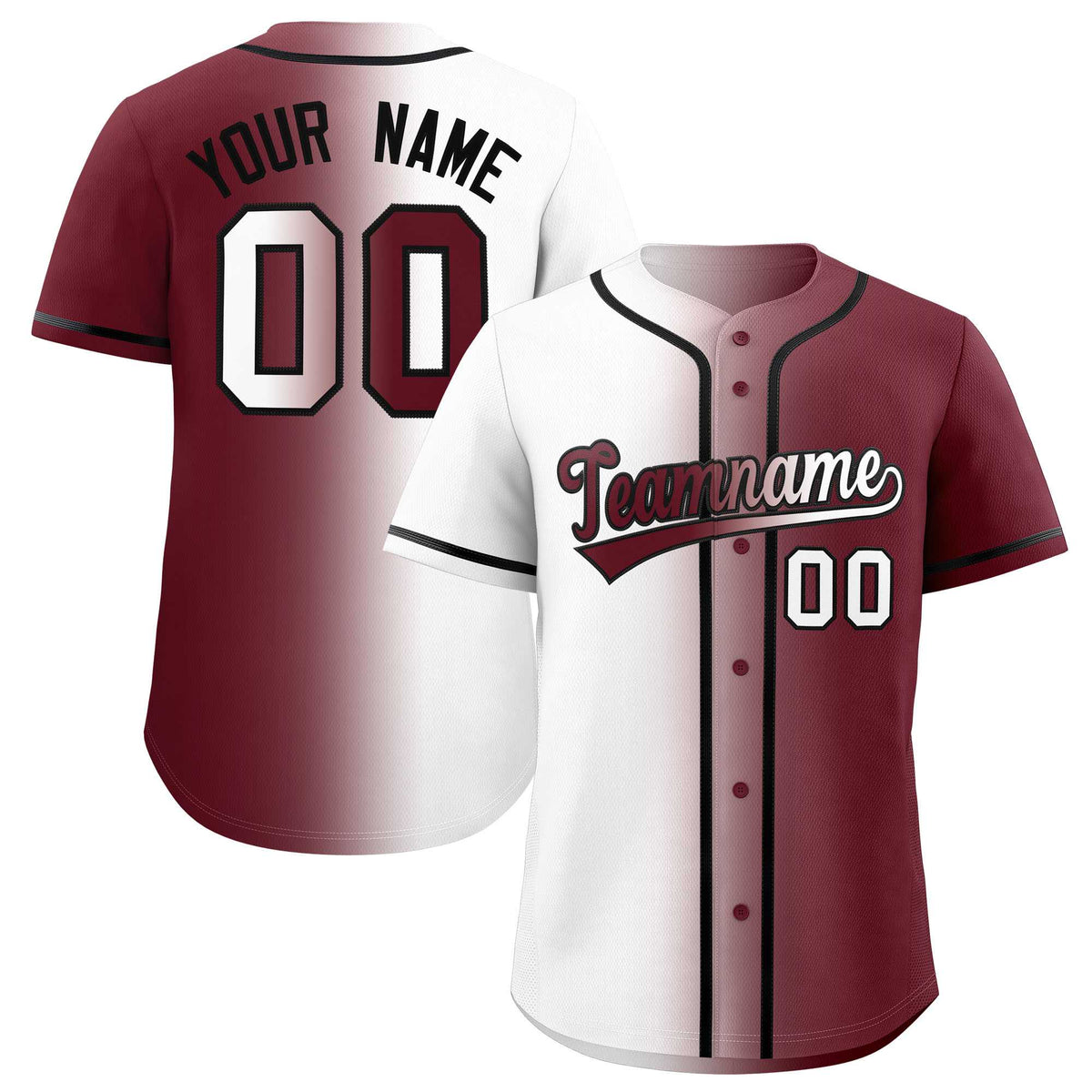 Custom White Maroon Two Tone Gradient Fashion Authentic Baseball Jersey